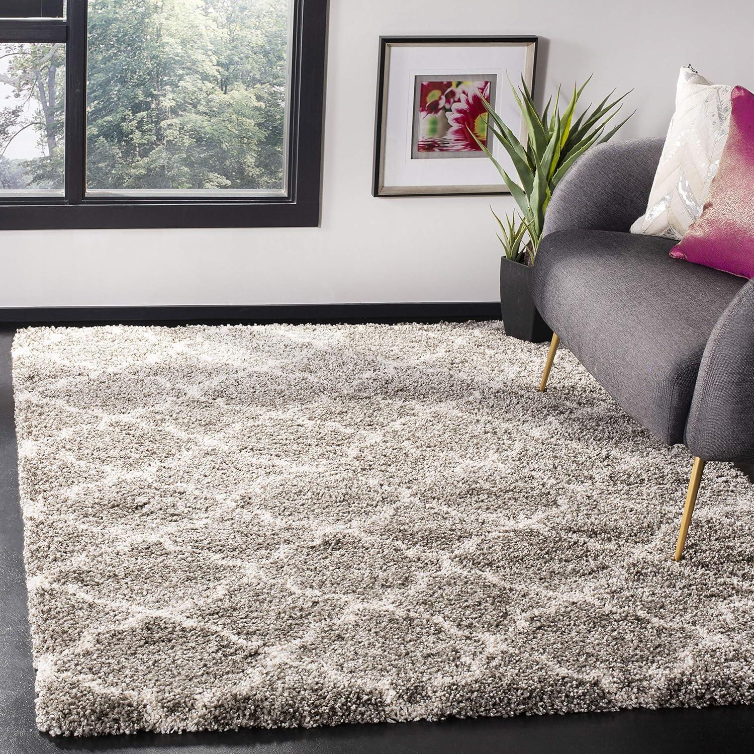 image:imageSAFAVIEH Hudson Shag Collection Area Rug 53 x 76 Grey amp Ivory Moroccan Trellis Design NonShedding amp Easy Care 2inch Thick Ideal for High Traffic Areas in Living Room Bedroom SGH282BGreyIvory