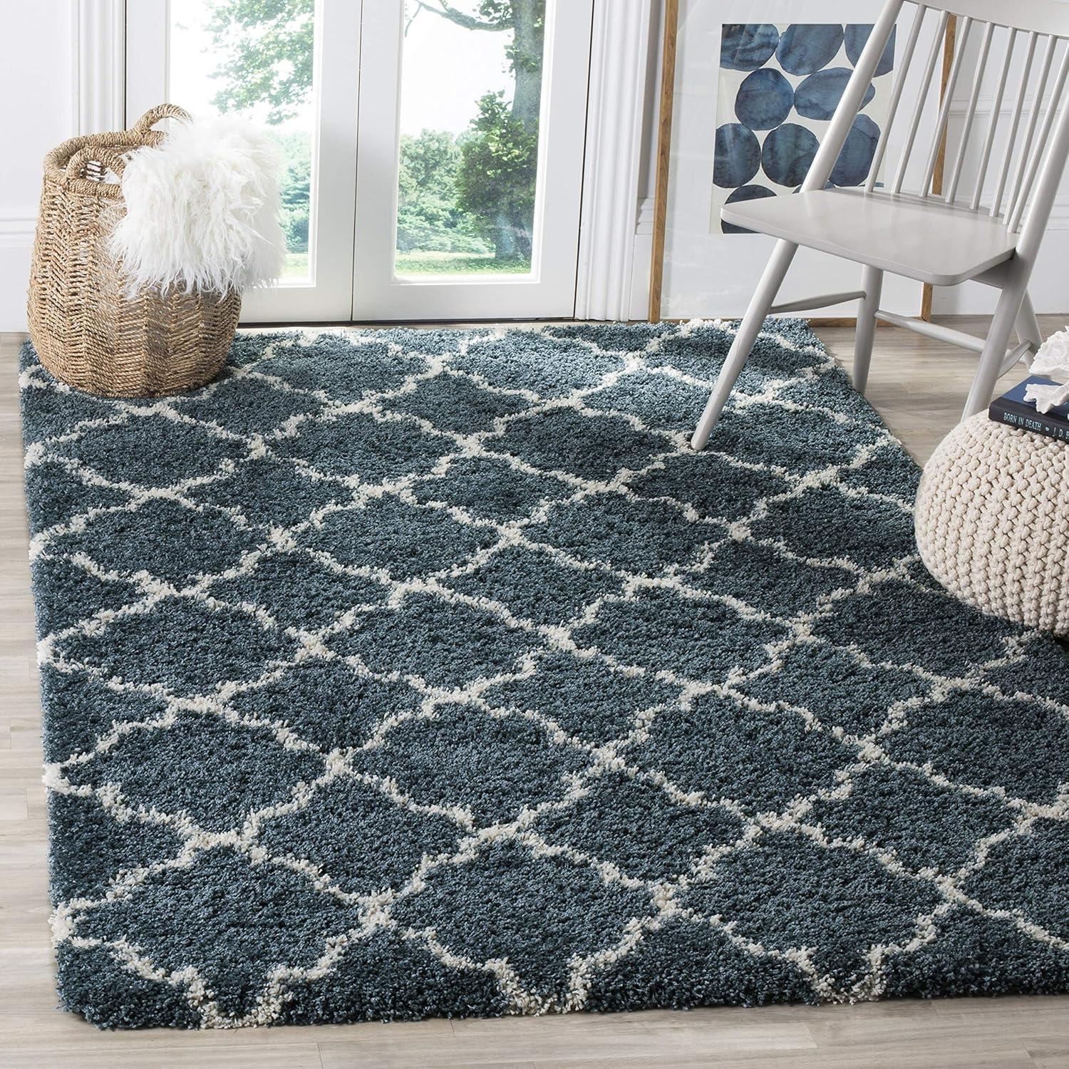 image:imageSAFAVIEH Hudson Shag Collection Area Rug 53 x 76 Grey amp Ivory Moroccan Trellis Design NonShedding amp Easy Care 2inch Thick Ideal for High Traffic Areas in Living Room Bedroom SGH282BSlate BlueIvory
