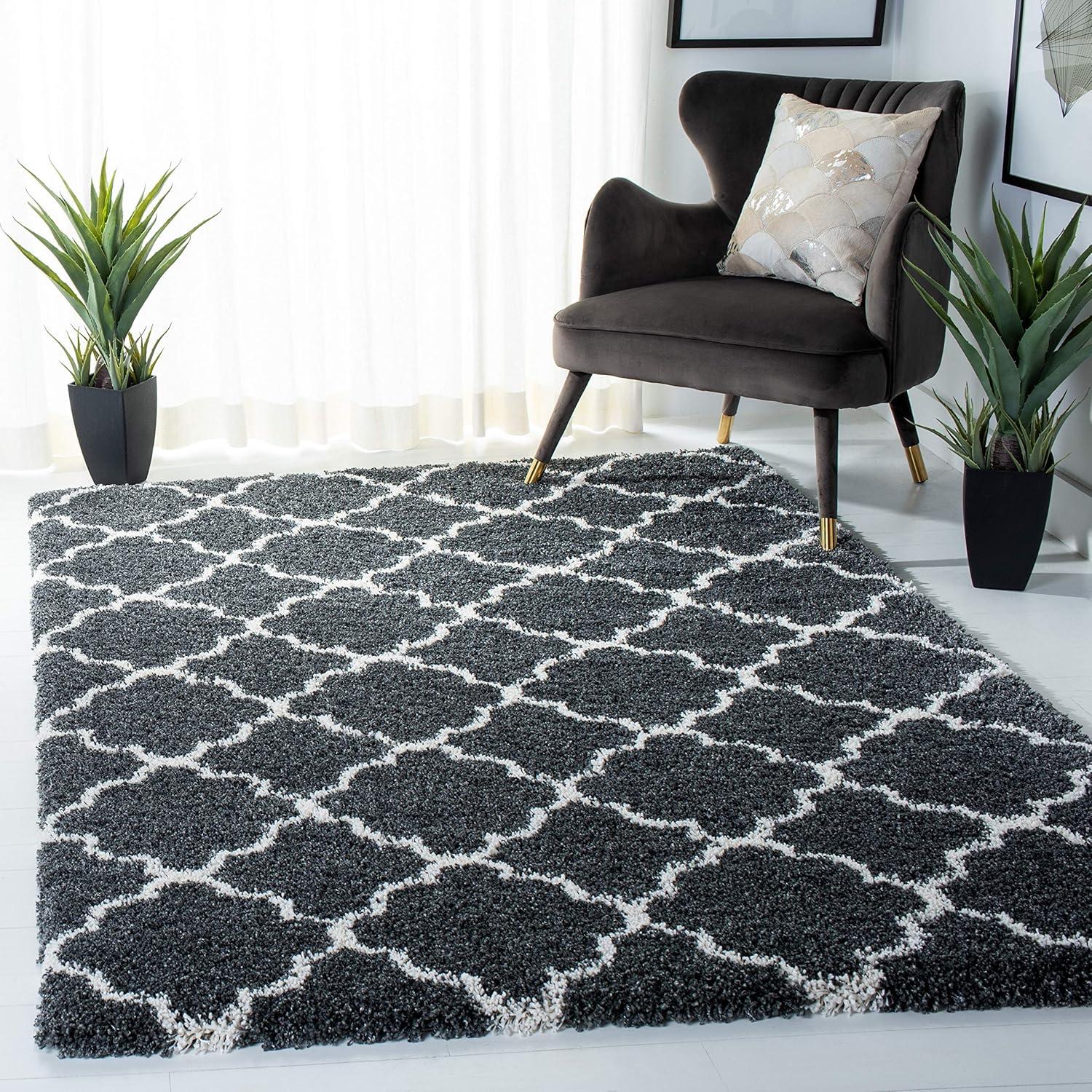 image:imageSAFAVIEH Hudson Shag Collection Area Rug 53 x 76 Grey amp Ivory Moroccan Trellis Design NonShedding amp Easy Care 2inch Thick Ideal for High Traffic Areas in Living Room Bedroom SGH282BDark GreyIvory