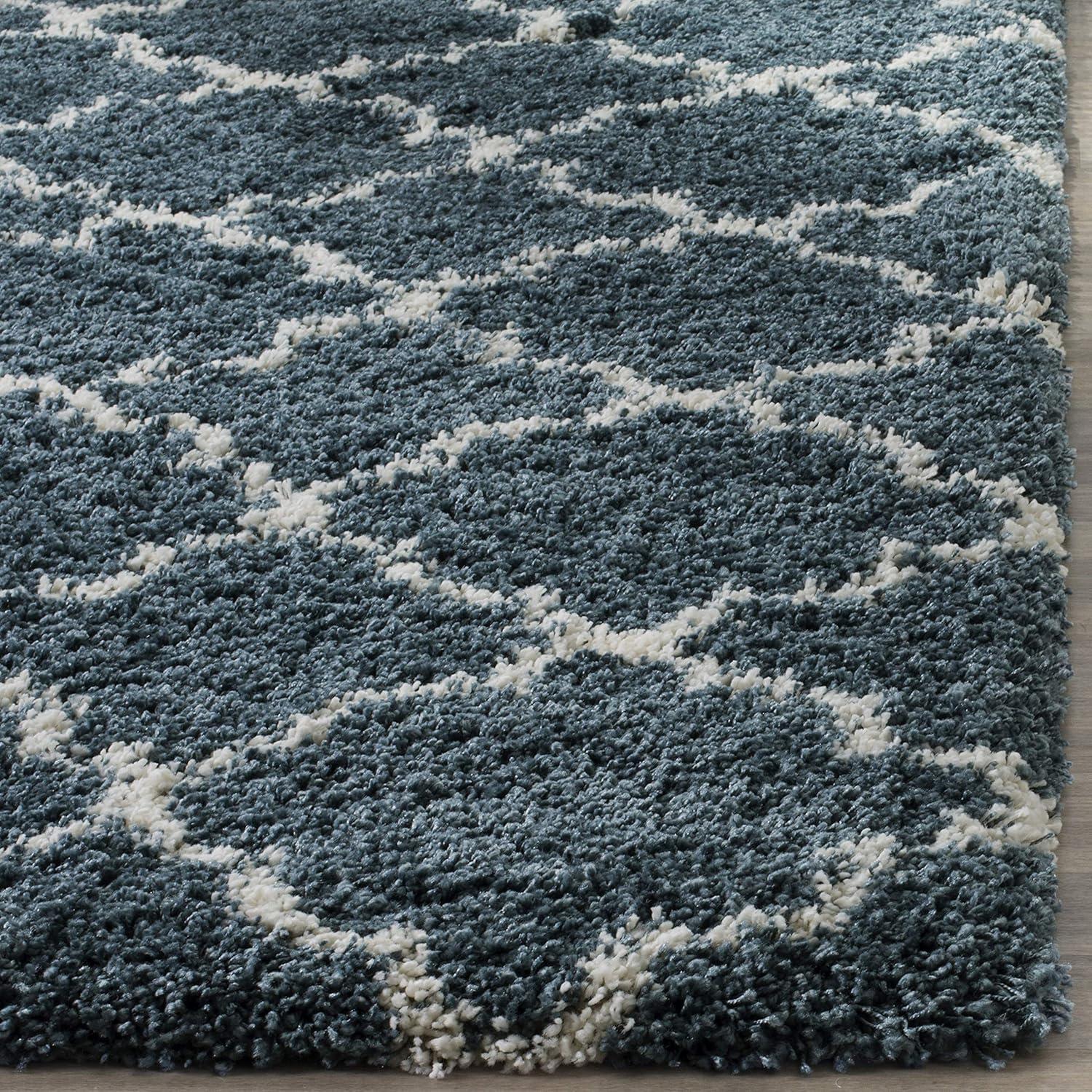 image:imageSAFAVIEH Hudson Shag Collection Area Rug 53 x 76 Grey amp Ivory Moroccan Trellis Design NonShedding amp Easy Care 2inch Thick Ideal for High Traffic Areas in Living Room Bedroom SGH282BSlate BlueIvory