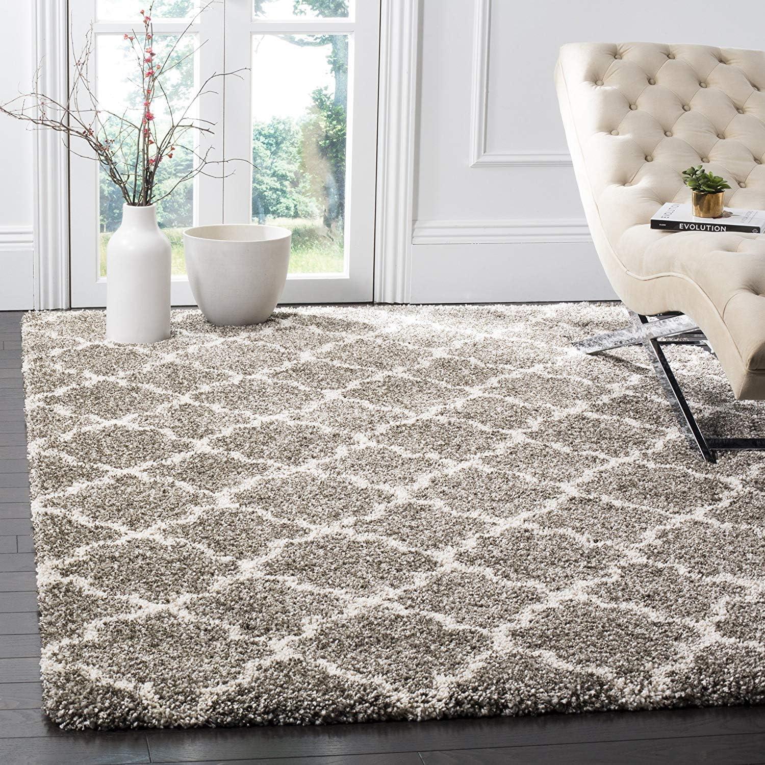 image:imageSAFAVIEH Hudson Shag Collection Area Rug 53 x 76 Grey amp Ivory Moroccan Trellis Design NonShedding amp Easy Care 2inch Thick Ideal for High Traffic Areas in Living Room Bedroom SGH282BGreyIvory
