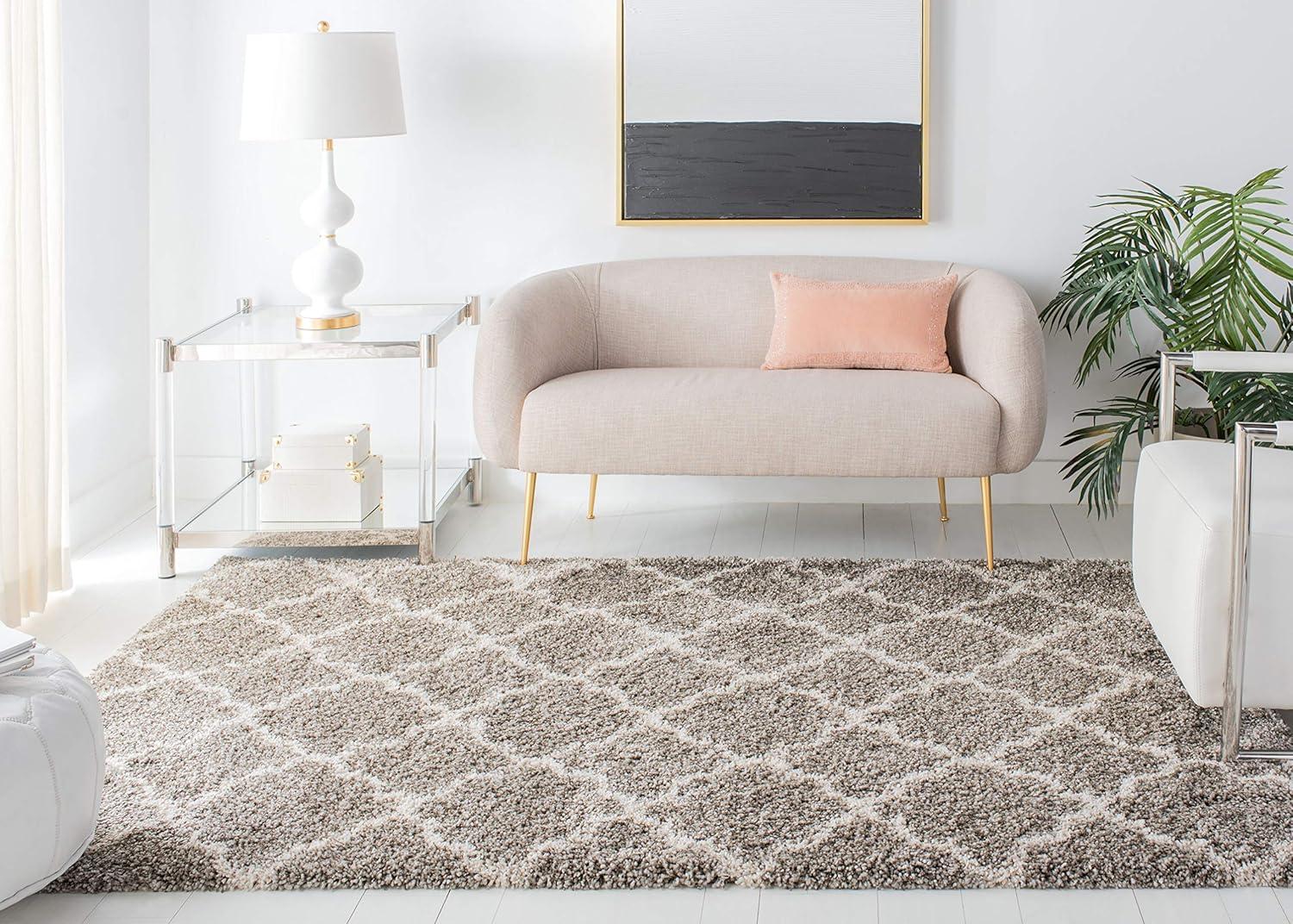 image:imageSAFAVIEH Hudson Shag Collection Area Rug 53 x 76 Grey amp Ivory Moroccan Trellis Design NonShedding amp Easy Care 2inch Thick Ideal for High Traffic Areas in Living Room Bedroom SGH282BGreyIvory