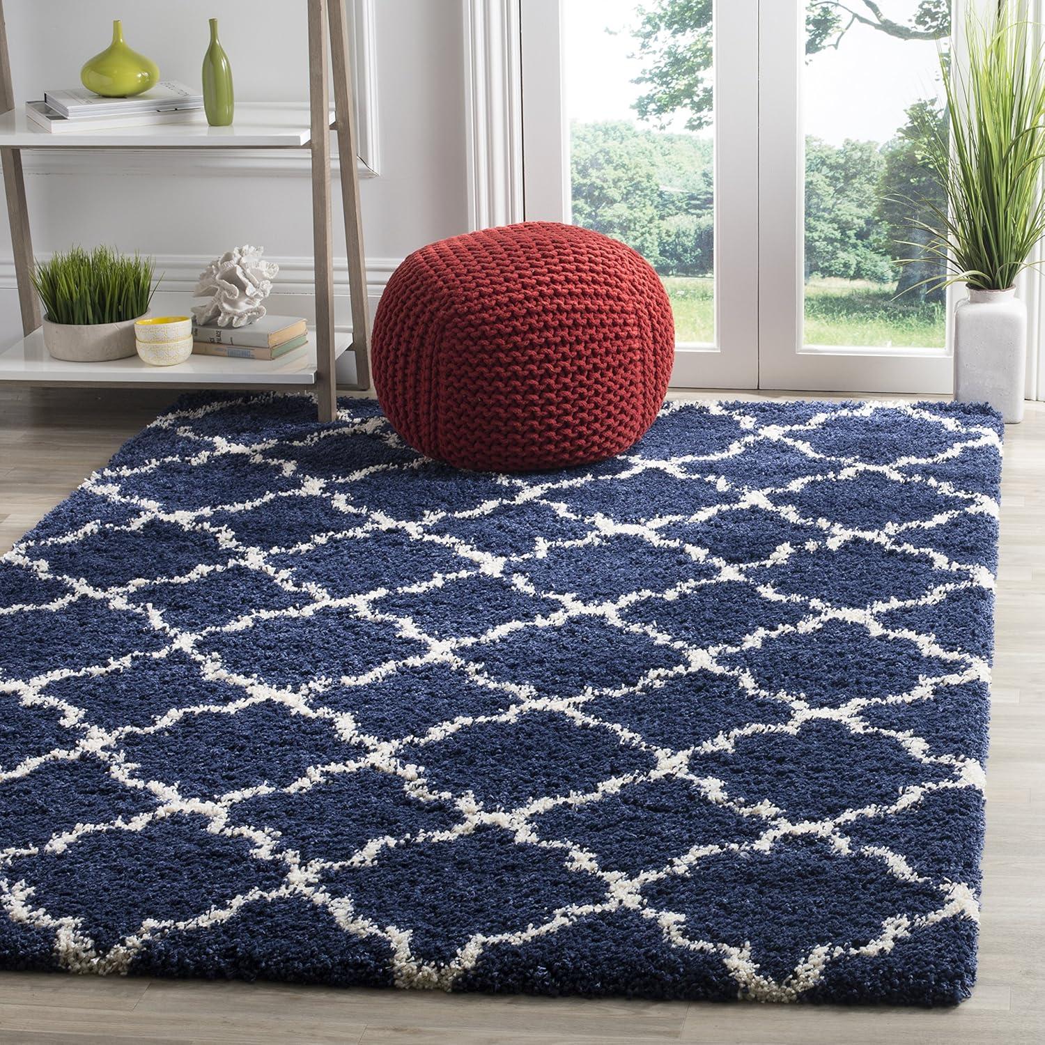 image:imageSAFAVIEH Hudson Shag Collection Area Rug 53 x 76 Grey amp Ivory Moroccan Trellis Design NonShedding amp Easy Care 2inch Thick Ideal for High Traffic Areas in Living Room Bedroom SGH282BNavyIvory