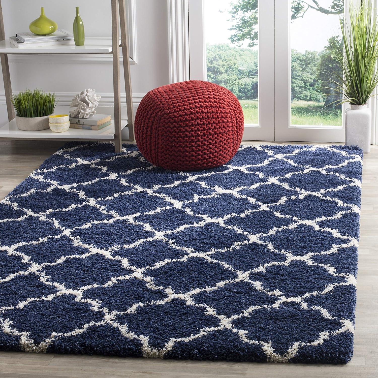 image:imageSAFAVIEH Hudson Shag Collection Area Rug 53 x 76 Grey amp Ivory Moroccan Trellis Design NonShedding amp Easy Care 2inch Thick Ideal for High Traffic Areas in Living Room Bedroom SGH282BNavyIvory