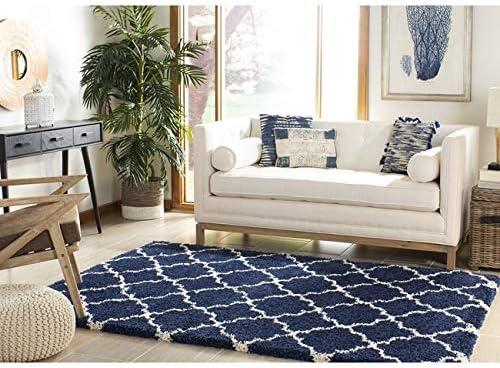 image:imageSAFAVIEH Hudson Shag Collection Area Rug 53 x 76 Grey amp Ivory Moroccan Trellis Design NonShedding amp Easy Care 2inch Thick Ideal for High Traffic Areas in Living Room Bedroom SGH282BNavyIvory