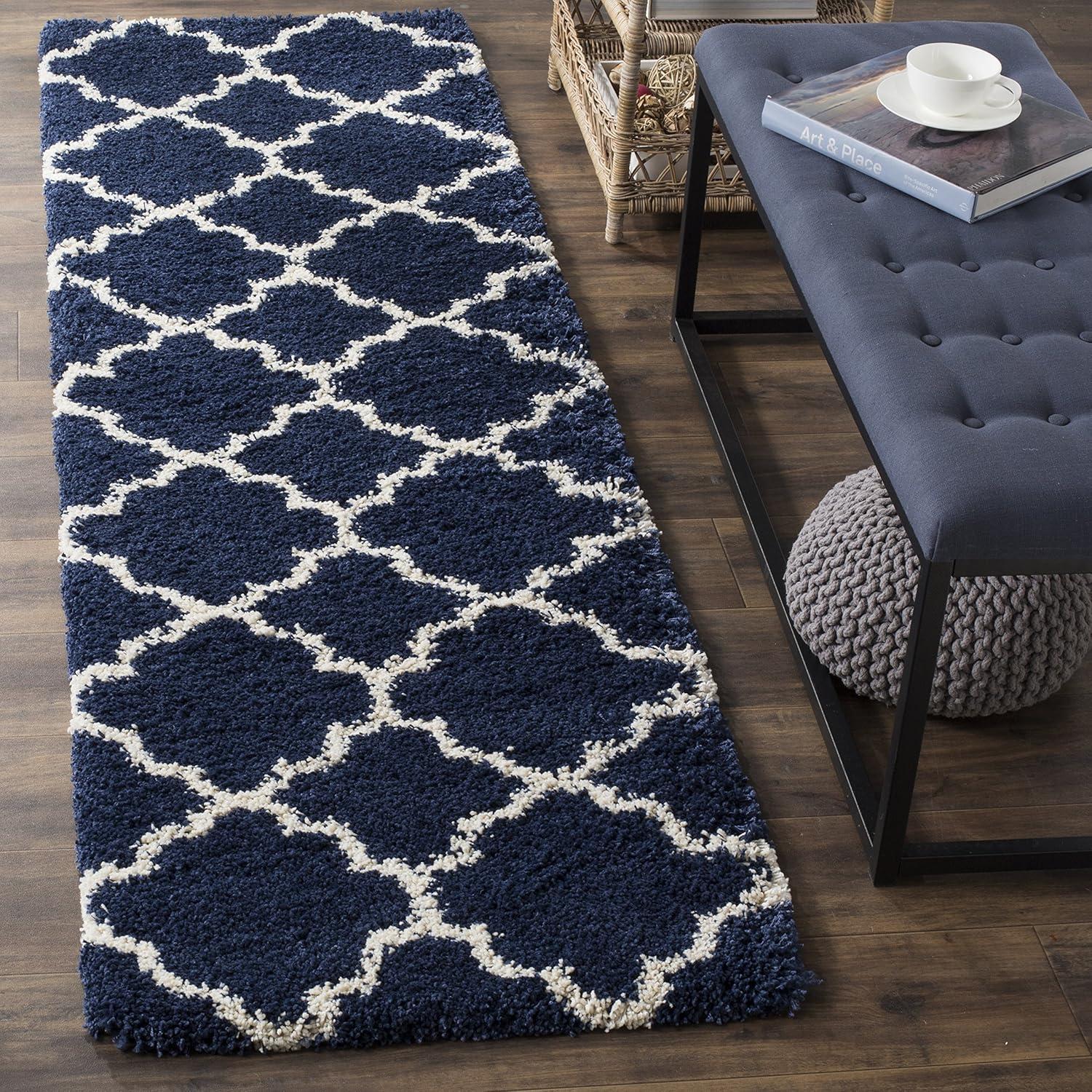 image:imageSAFAVIEH Hudson Shag Collection Area Rug 53 x 76 Grey amp Ivory Moroccan Trellis Design NonShedding amp Easy Care 2inch Thick Ideal for High Traffic Areas in Living Room Bedroom SGH282BNavyIvory