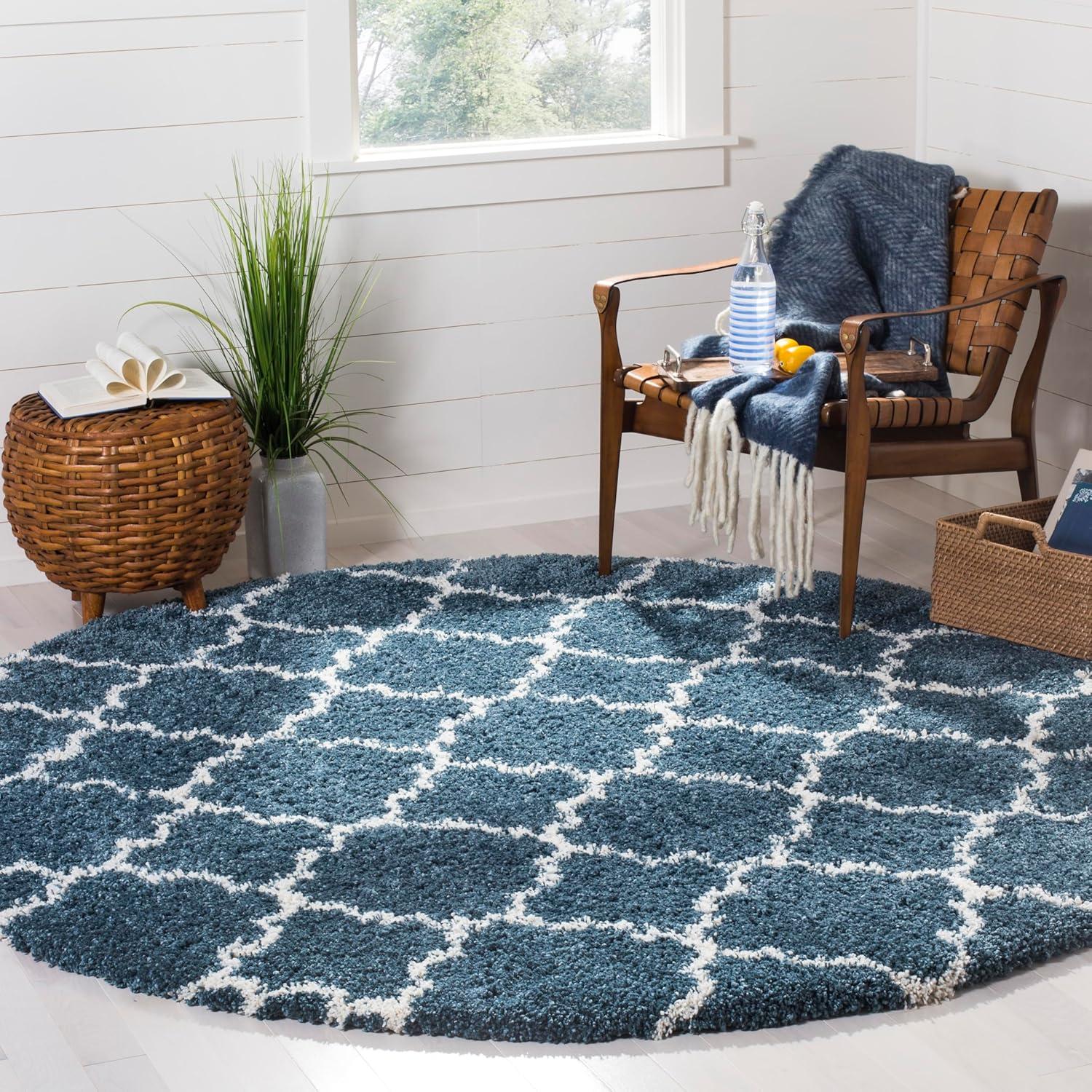 image:imageSAFAVIEH Hudson Shag Collection Area Rug 53 x 76 Grey amp Ivory Moroccan Trellis Design NonShedding amp Easy Care 2inch Thick Ideal for High Traffic Areas in Living Room Bedroom SGH282BSlate BlueIvory
