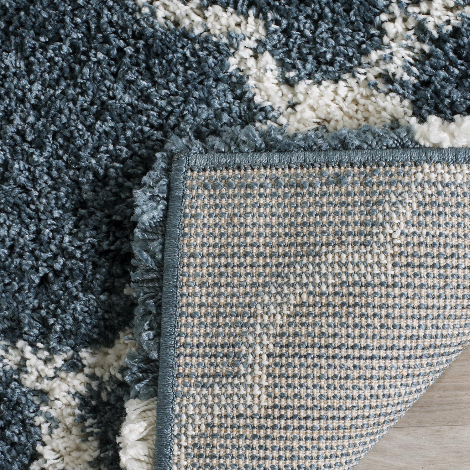 image:imageSAFAVIEH Hudson Shag Collection Area Rug 53 x 76 Grey amp Ivory Moroccan Trellis Design NonShedding amp Easy Care 2inch Thick Ideal for High Traffic Areas in Living Room Bedroom SGH282BSlate BlueIvory