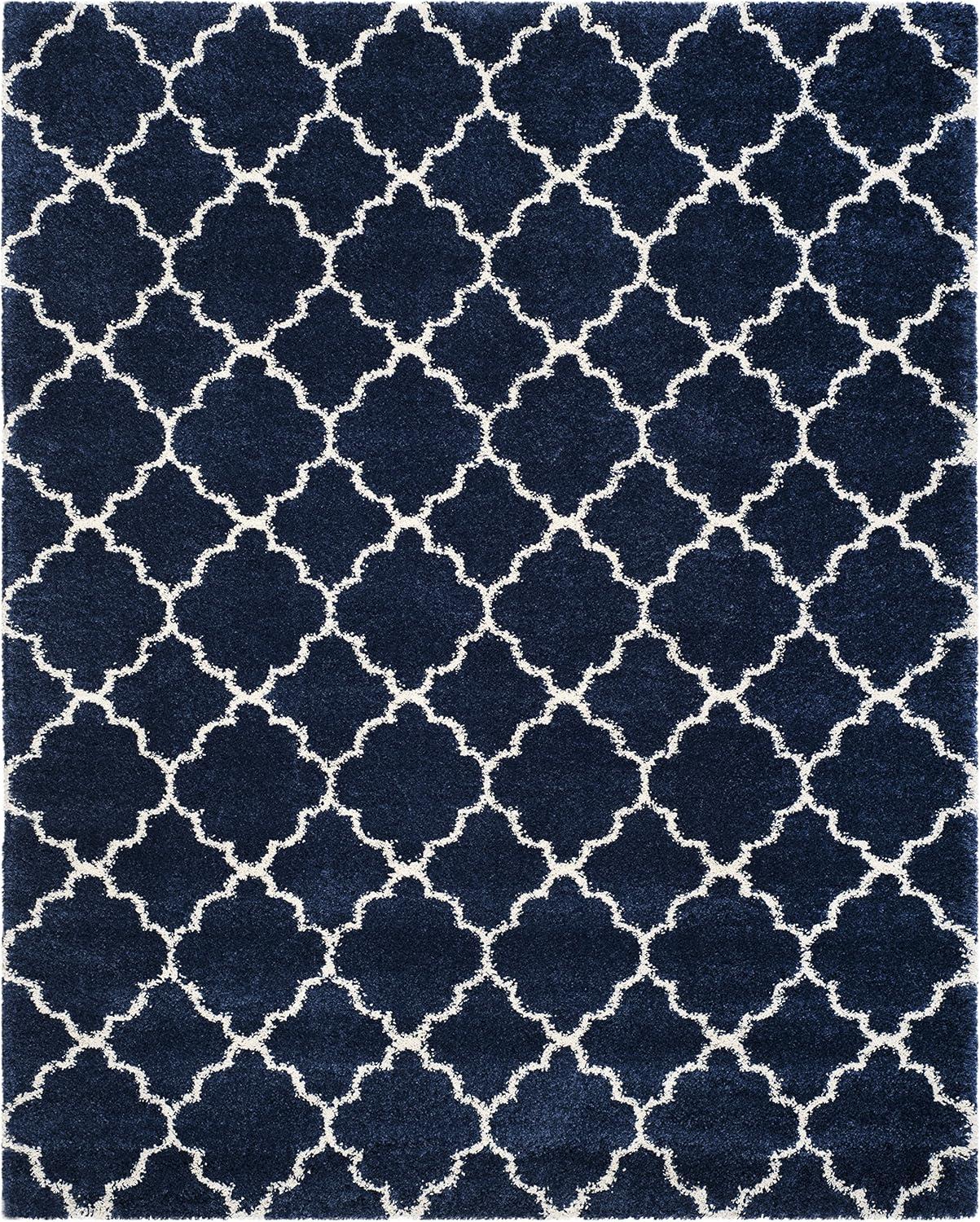 image:imageSAFAVIEH Hudson Shag Collection Area Rug 53 x 76 Grey amp Ivory Moroccan Trellis Design NonShedding amp Easy Care 2inch Thick Ideal for High Traffic Areas in Living Room Bedroom SGH282BNavyIvory