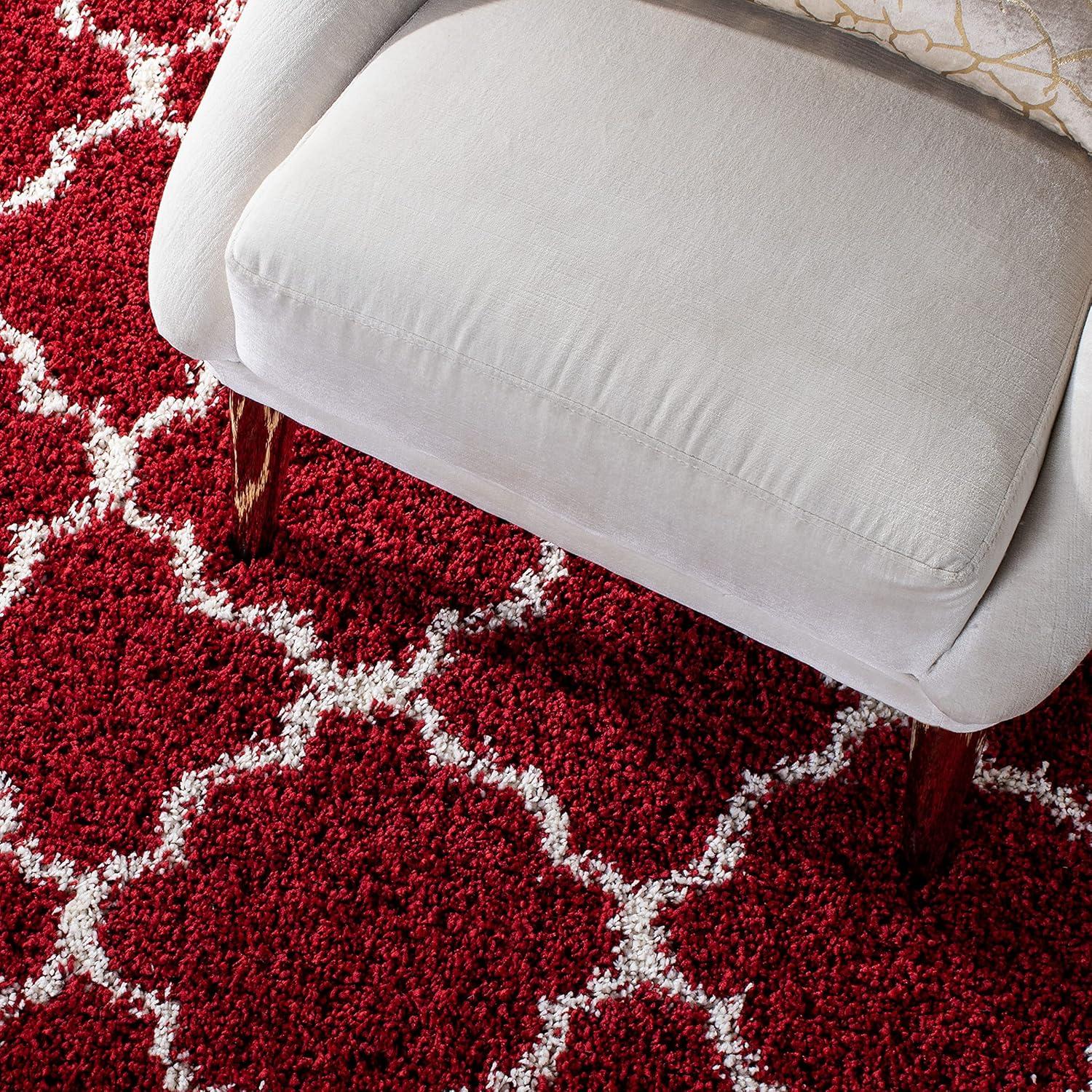 image:imageSAFAVIEH Hudson Shag Collection Area Rug 53 x 76 Grey amp Ivory Moroccan Trellis Design NonShedding amp Easy Care 2inch Thick Ideal for High Traffic Areas in Living Room Bedroom SGH282BRedIvory