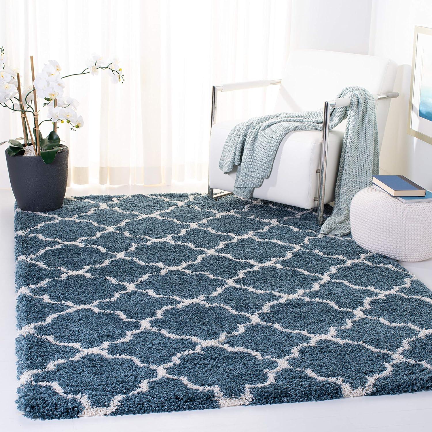 image:imageSAFAVIEH Hudson Shag Collection Area Rug 53 x 76 Grey amp Ivory Moroccan Trellis Design NonShedding amp Easy Care 2inch Thick Ideal for High Traffic Areas in Living Room Bedroom SGH282BSlate BlueIvory