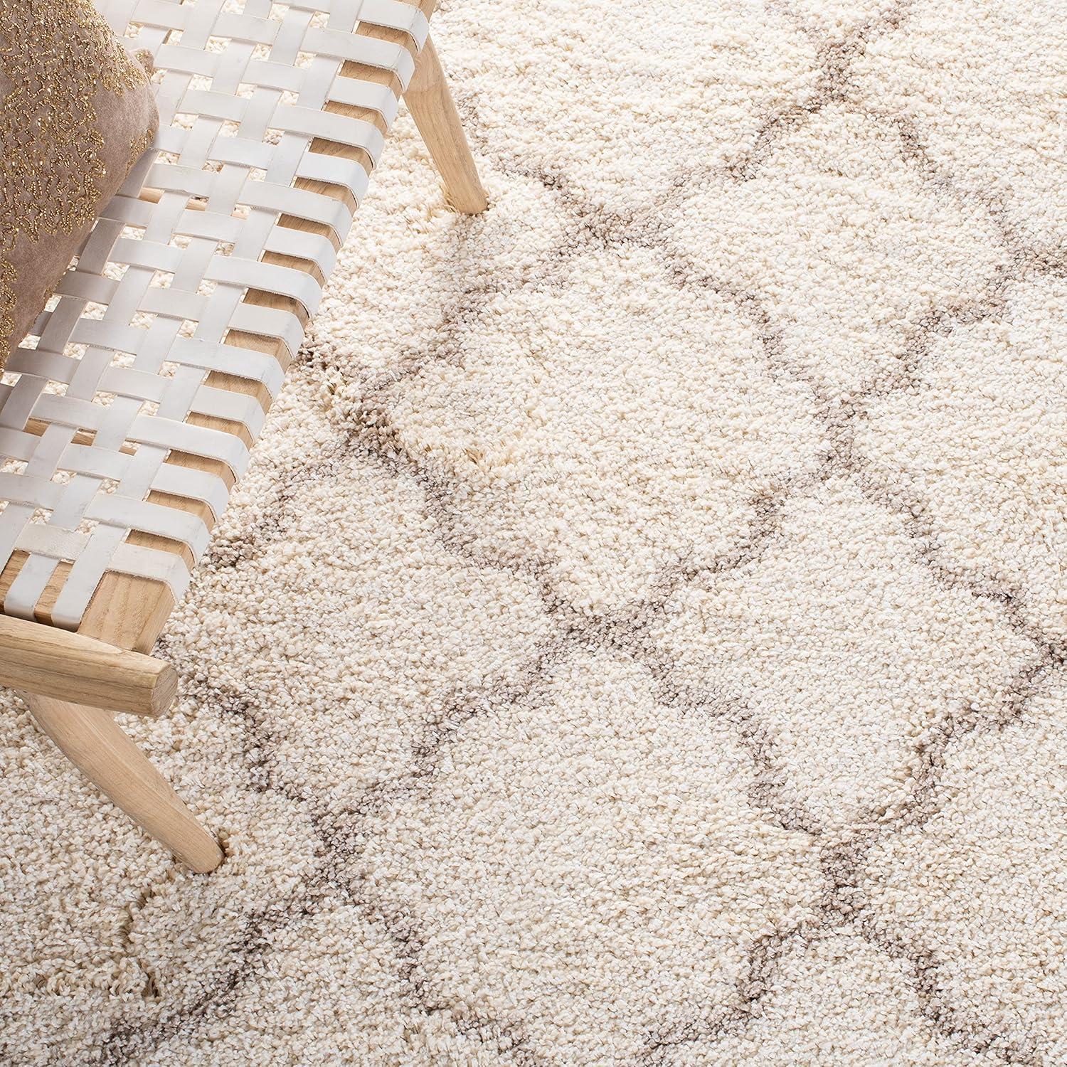 image:imageSAFAVIEH Hudson Shag Collection Area Rug 53 x 76 Grey amp Ivory Moroccan Trellis Design NonShedding amp Easy Care 2inch Thick Ideal for High Traffic Areas in Living Room Bedroom SGH282BIvoryBeige