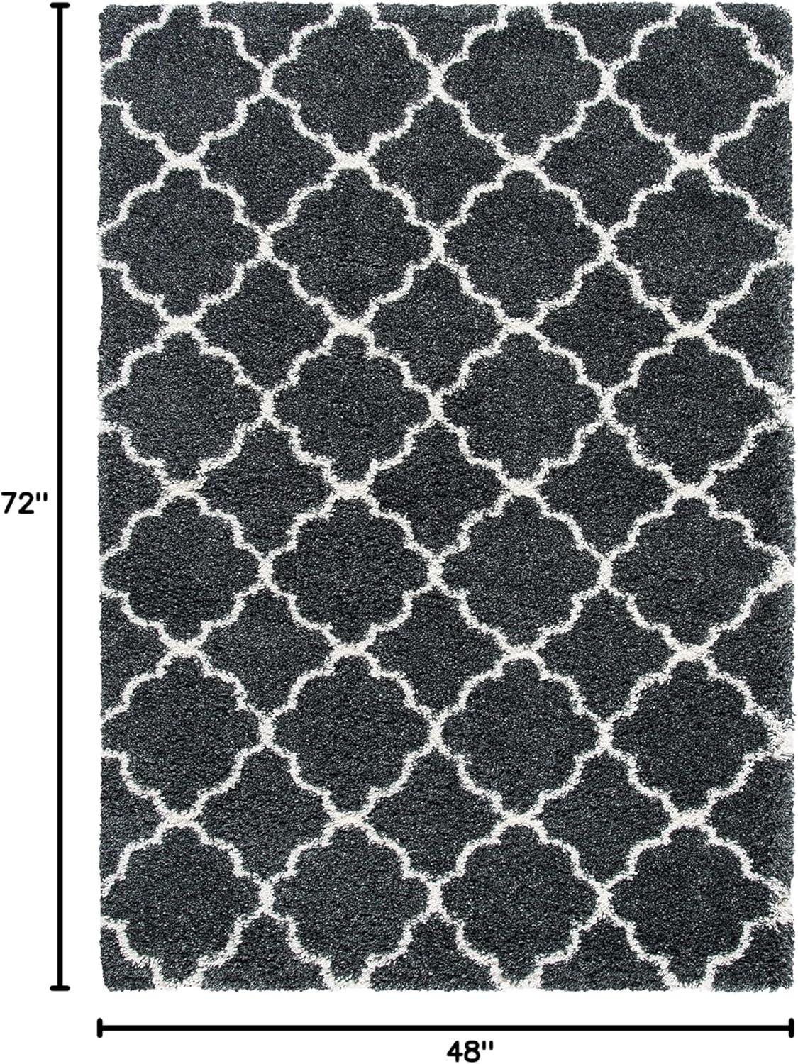 image:imageSAFAVIEH Hudson Shag Collection Area Rug 53 x 76 Grey amp Ivory Moroccan Trellis Design NonShedding amp Easy Care 2inch Thick Ideal for High Traffic Areas in Living Room Bedroom SGH282BDark GreyIvory