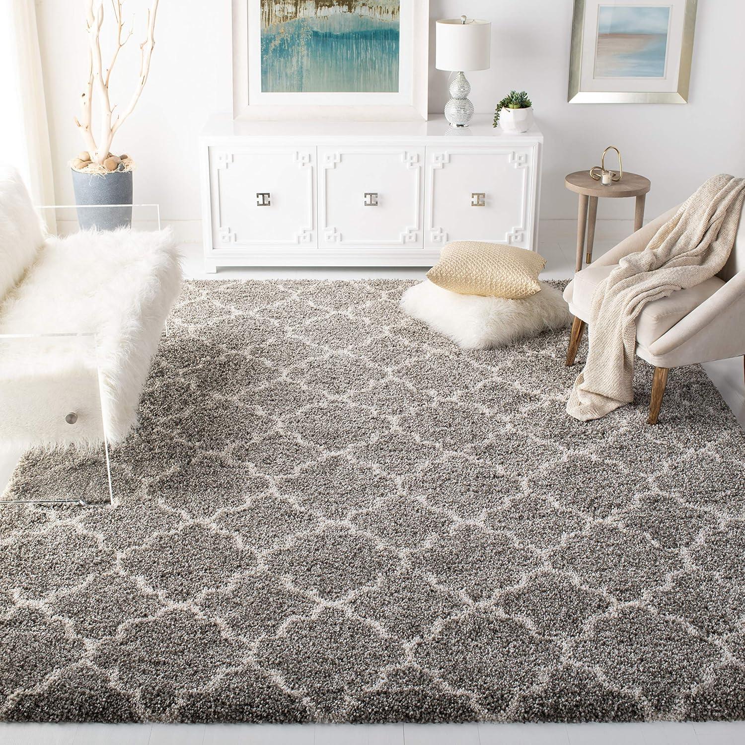 image:imageSAFAVIEH Hudson Shag Collection Area Rug 53 x 76 Grey amp Ivory Moroccan Trellis Design NonShedding amp Easy Care 2inch Thick Ideal for High Traffic Areas in Living Room Bedroom SGH282BGreyIvory