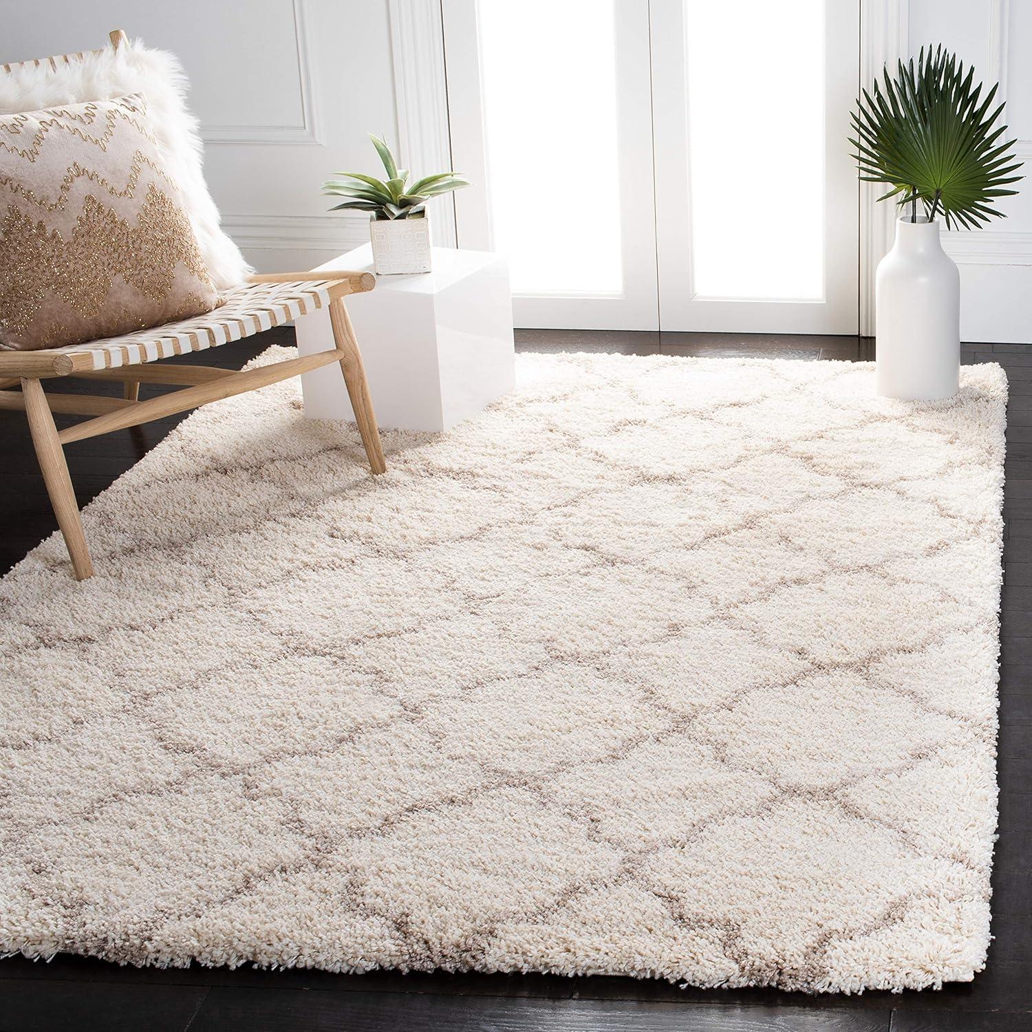 image:imageSAFAVIEH Hudson Shag Collection Area Rug 53 x 76 Grey amp Ivory Moroccan Trellis Design NonShedding amp Easy Care 2inch Thick Ideal for High Traffic Areas in Living Room Bedroom SGH282BIvoryBeige