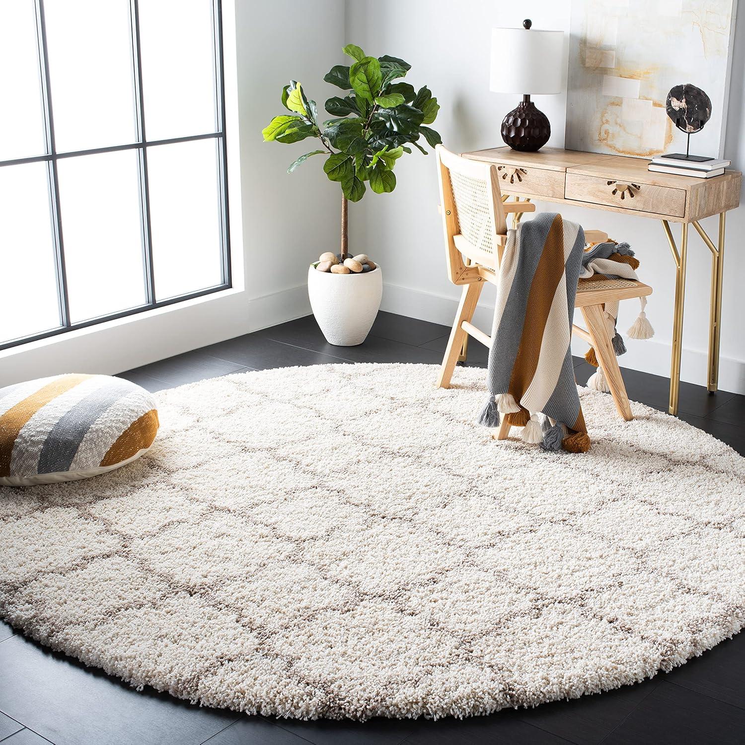 image:imageSAFAVIEH Hudson Shag Collection Area Rug 53 x 76 Grey amp Ivory Moroccan Trellis Design NonShedding amp Easy Care 2inch Thick Ideal for High Traffic Areas in Living Room Bedroom SGH282BIvoryBeige