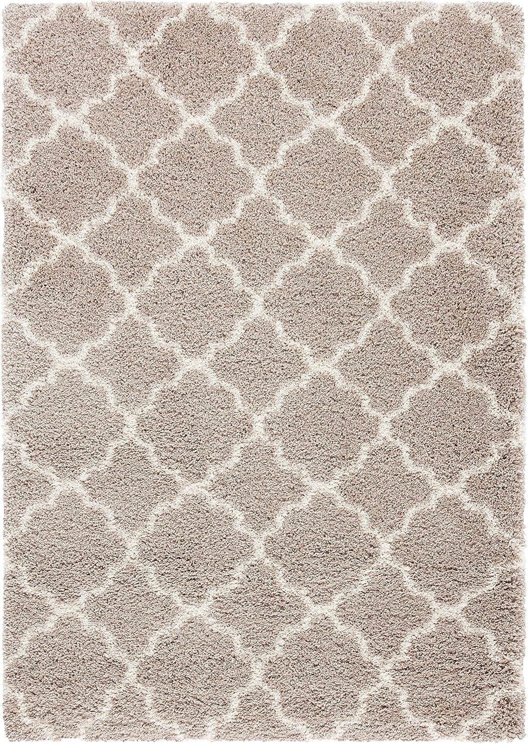 image:imageSAFAVIEH Hudson Shag Collection Area Rug 53 x 76 Grey amp Ivory Moroccan Trellis Design NonShedding amp Easy Care 2inch Thick Ideal for High Traffic Areas in Living Room Bedroom SGH282BBeigeIvory
