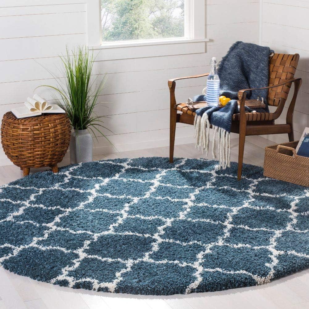 image:imageSAFAVIEH Hudson Shag Collection Area Rug 53 x 76 Grey amp Ivory Moroccan Trellis Design NonShedding amp Easy Care 2inch Thick Ideal for High Traffic Areas in Living Room Bedroom SGH282BSlate BlueIvory