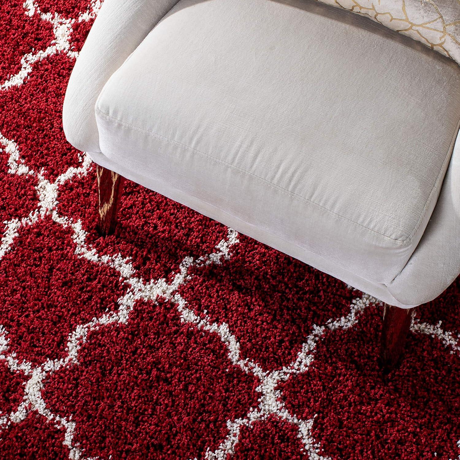 image:imageSAFAVIEH Hudson Shag Collection Area Rug 53 x 76 Grey amp Ivory Moroccan Trellis Design NonShedding amp Easy Care 2inch Thick Ideal for High Traffic Areas in Living Room Bedroom SGH282BRedIvory