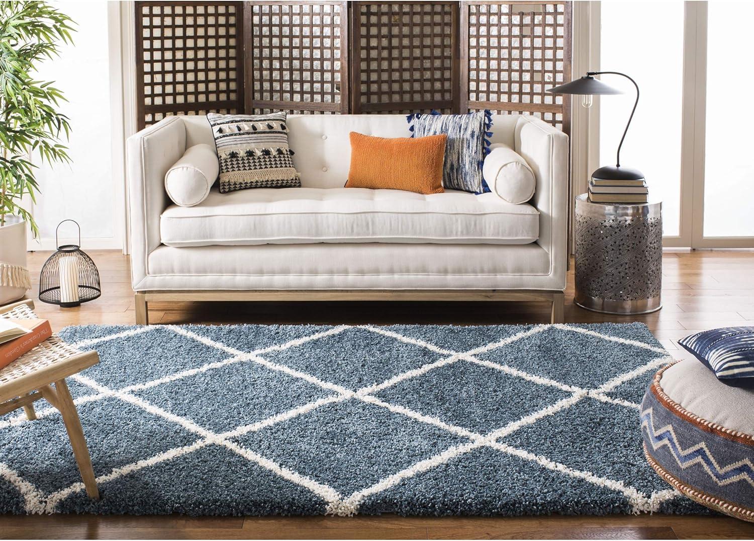 image:imageSAFAVIEH Hudson Shag Collection Area Rug 53 x 76 Grey amp Ivory Moroccan Trellis Design NonShedding amp Easy Care 2inch Thick Ideal for High Traffic Areas in Living Room Bedroom SGH282BSlate BlueIvory