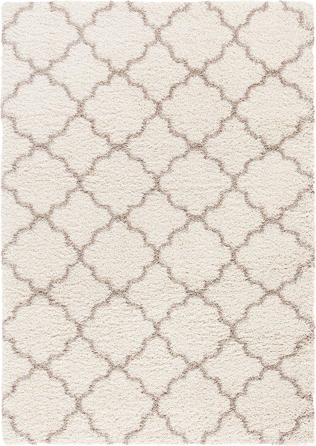 image:imageSAFAVIEH Hudson Shag Collection Area Rug 53 x 76 Grey amp Ivory Moroccan Trellis Design NonShedding amp Easy Care 2inch Thick Ideal for High Traffic Areas in Living Room Bedroom SGH282BIvoryBeige