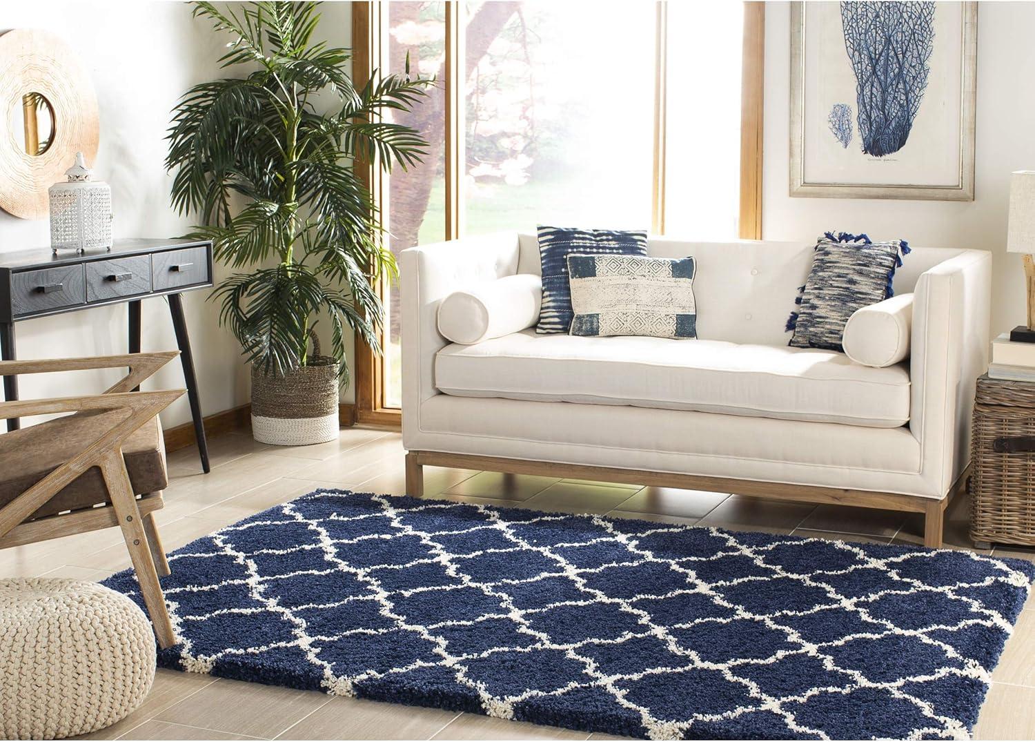 image:imageSAFAVIEH Hudson Shag Collection Area Rug 53 x 76 Grey amp Ivory Moroccan Trellis Design NonShedding amp Easy Care 2inch Thick Ideal for High Traffic Areas in Living Room Bedroom SGH282BNavyIvory