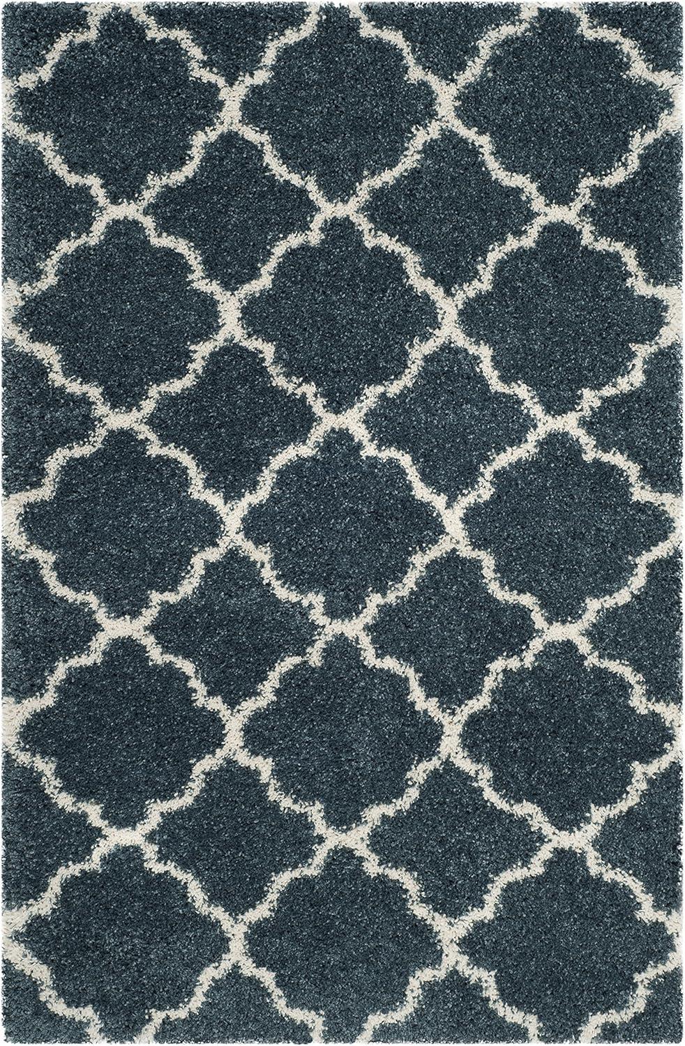 image:imageSAFAVIEH Hudson Shag Collection Area Rug 53 x 76 Grey amp Ivory Moroccan Trellis Design NonShedding amp Easy Care 2inch Thick Ideal for High Traffic Areas in Living Room Bedroom SGH282BSlate BlueIvory