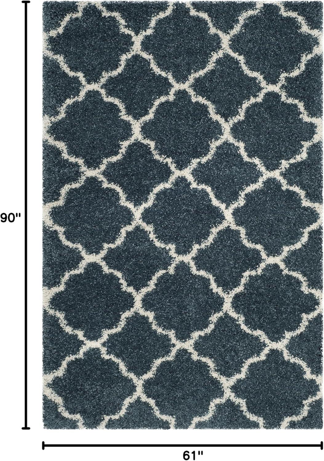 image:imageSAFAVIEH Hudson Shag Collection Area Rug 53 x 76 Grey amp Ivory Moroccan Trellis Design NonShedding amp Easy Care 2inch Thick Ideal for High Traffic Areas in Living Room Bedroom SGH282BSlate BlueIvory