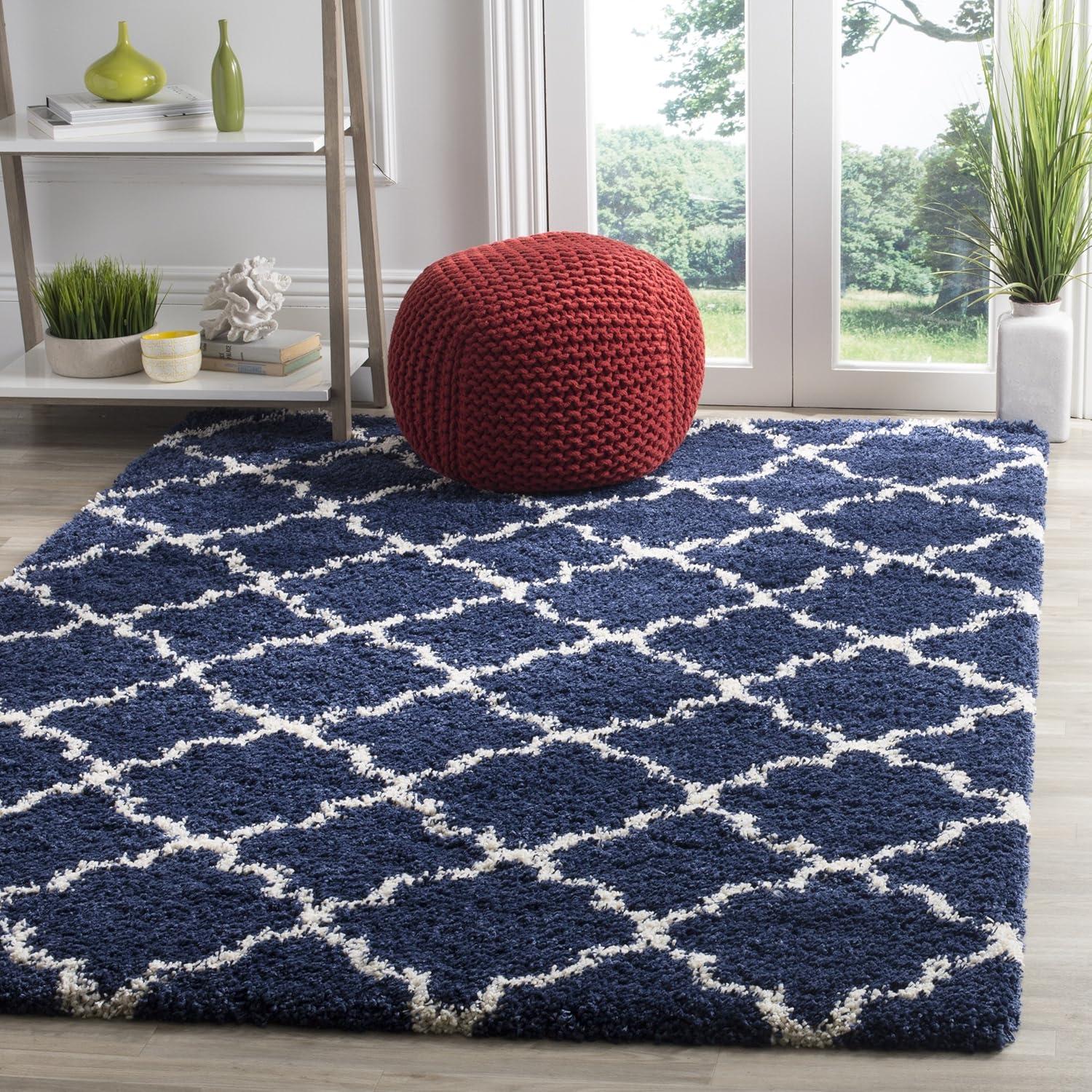 image:imageSAFAVIEH Hudson Shag Collection Area Rug 53 x 76 Grey amp Ivory Moroccan Trellis Design NonShedding amp Easy Care 2inch Thick Ideal for High Traffic Areas in Living Room Bedroom SGH282BNavyIvory