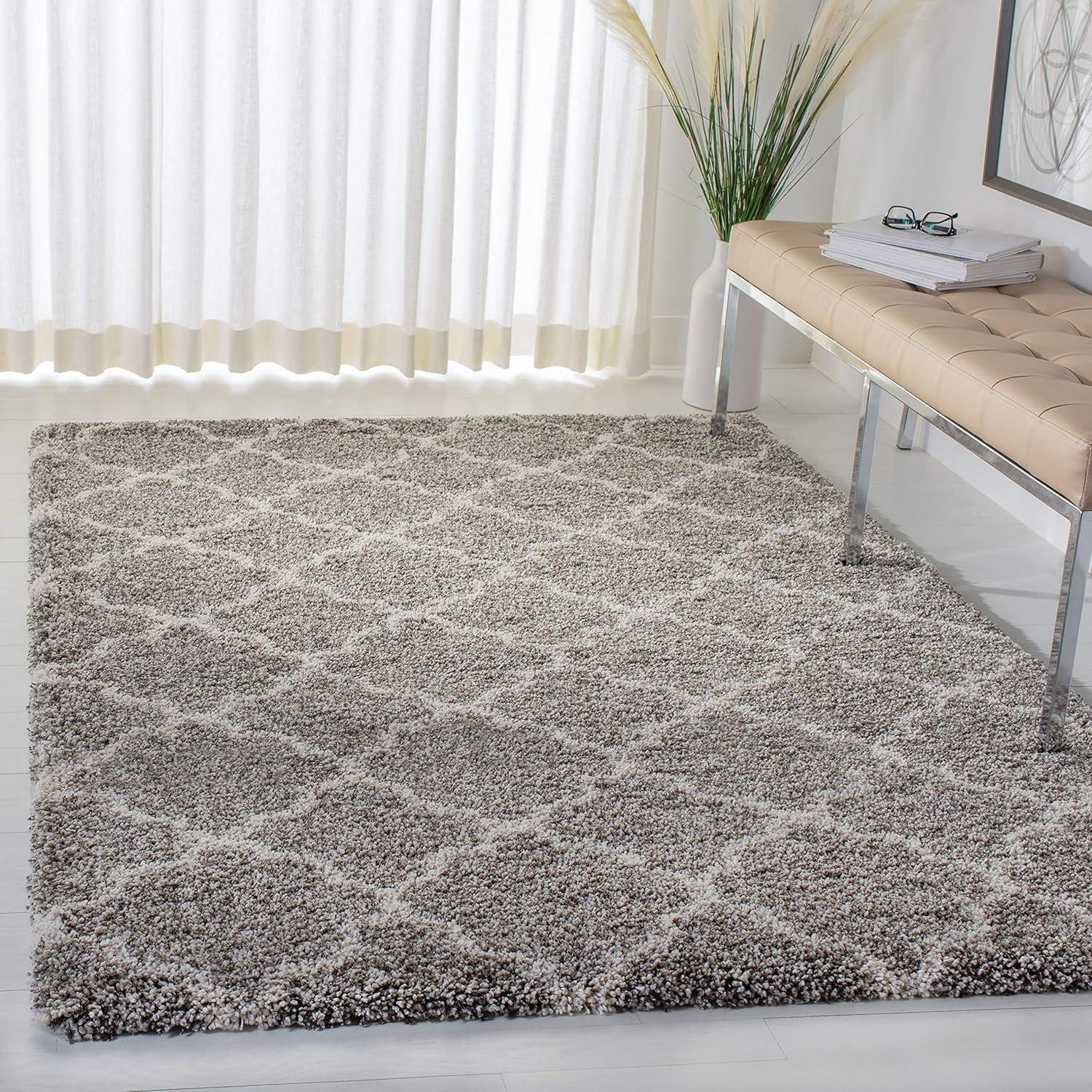 image:imageSAFAVIEH Hudson Shag Collection Area Rug 53 x 76 Grey amp Ivory Moroccan Trellis Design NonShedding amp Easy Care 2inch Thick Ideal for High Traffic Areas in Living Room Bedroom SGH282BGreyIvory
