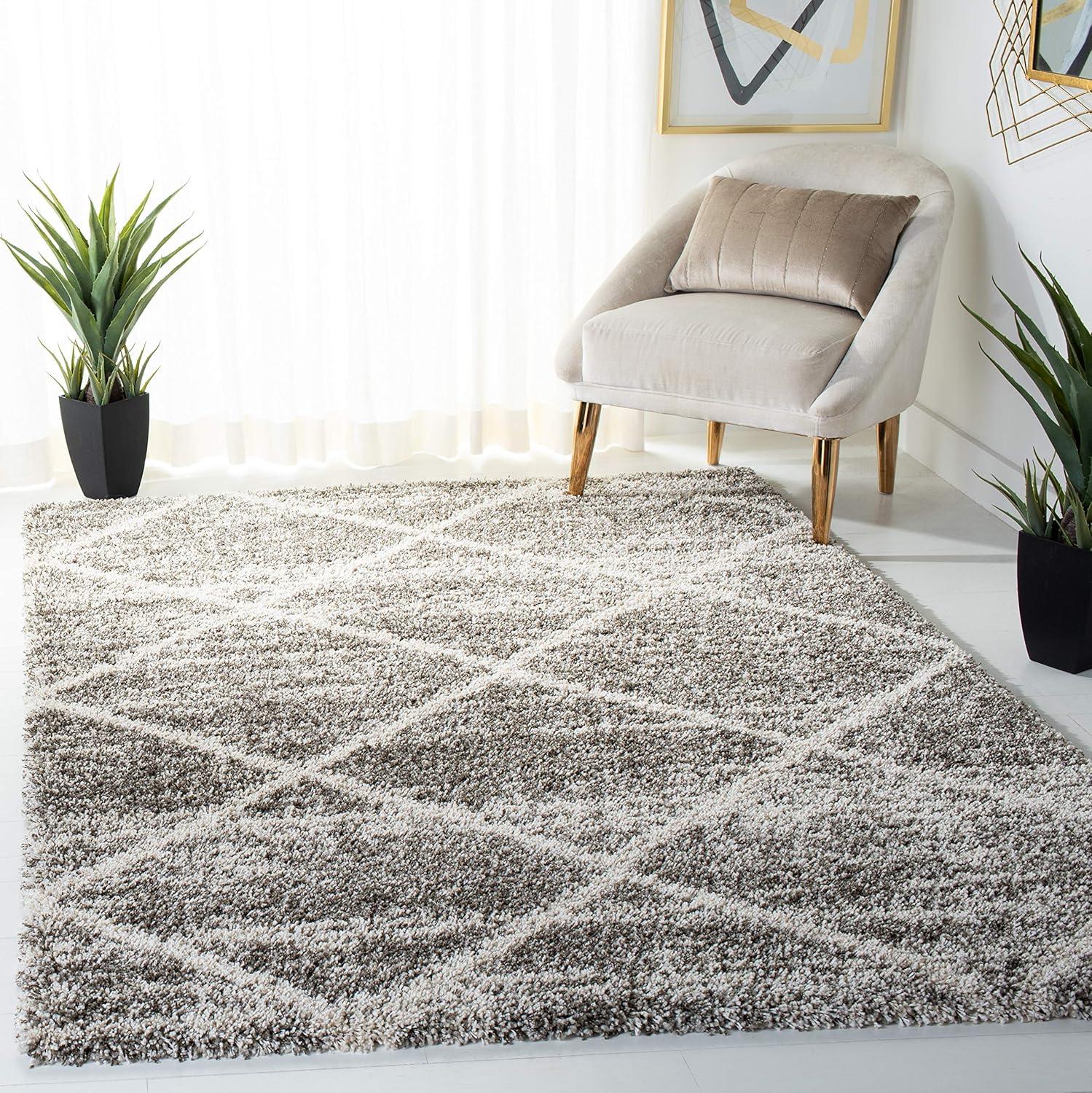 image:imageSAFAVIEH Hudson Shag Collection Area Rug 53 x 76 Ivory amp Grey Modern Trellis Design NonShedding amp Easy Care 2inch Thick Ideal for High Traffic Areas in Living Room Bedroom SGH281ADistressed GreyIvory