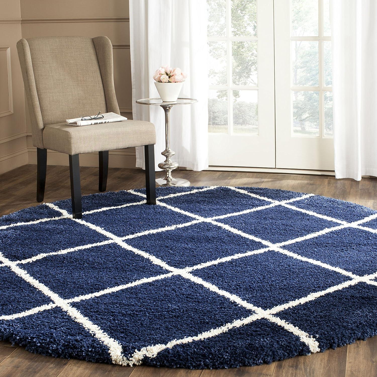 image:imageSAFAVIEH Hudson Shag Collection Area Rug 53 x 76 Ivory amp Grey Modern Trellis Design NonShedding amp Easy Care 2inch Thick Ideal for High Traffic Areas in Living Room Bedroom SGH281ANavyIvory