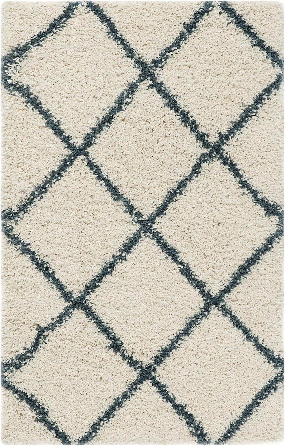 image:imageSAFAVIEH Hudson Shag Collection Area Rug 53 x 76 Ivory amp Grey Modern Trellis Design NonShedding amp Easy Care 2inch Thick Ideal for High Traffic Areas in Living Room Bedroom SGH281AIvorySteel Blue