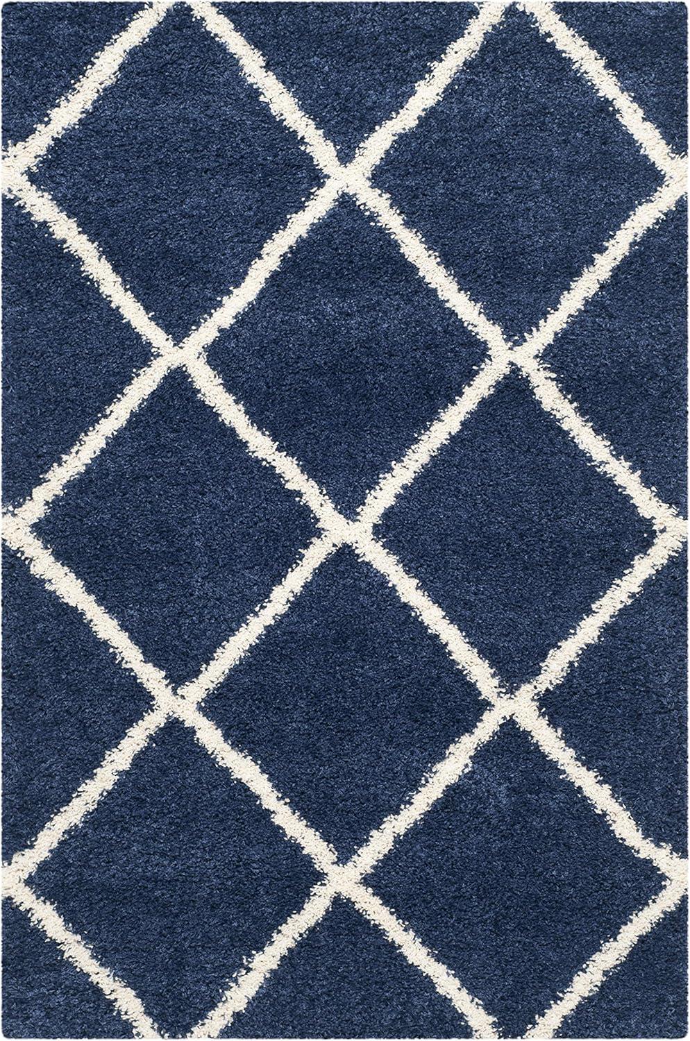 image:imageSAFAVIEH Hudson Shag Collection Area Rug 53 x 76 Ivory amp Grey Modern Trellis Design NonShedding amp Easy Care 2inch Thick Ideal for High Traffic Areas in Living Room Bedroom SGH281ANavyIvory
