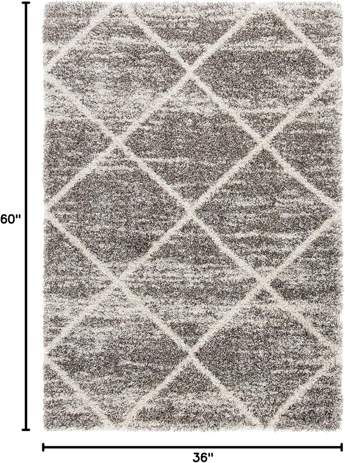 image:imageSAFAVIEH Hudson Shag Collection Area Rug 53 x 76 Ivory amp Grey Modern Trellis Design NonShedding amp Easy Care 2inch Thick Ideal for High Traffic Areas in Living Room Bedroom SGH281ADistressed GreyIvory