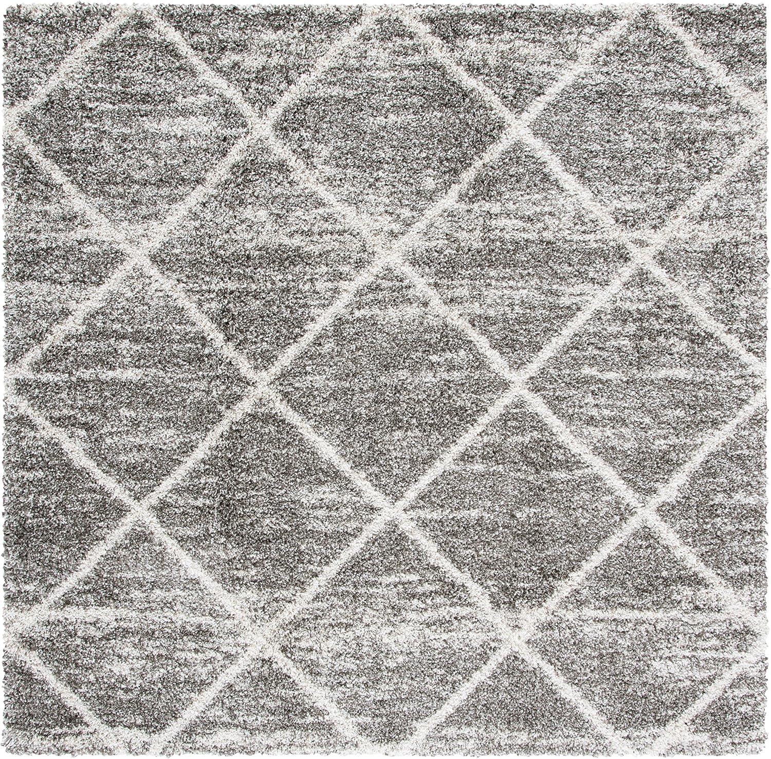 image:imageSAFAVIEH Hudson Shag Collection Area Rug 53 x 76 Ivory amp Grey Modern Trellis Design NonShedding amp Easy Care 2inch Thick Ideal for High Traffic Areas in Living Room Bedroom SGH281ADistressed GreyIvory