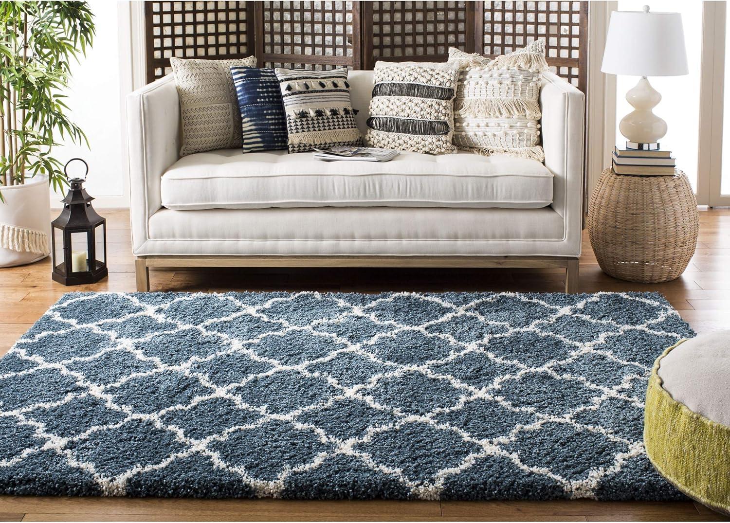 image:imageSAFAVIEH Hudson Shag Collection Area Rug 53 x 76 Ivory amp Grey Modern Trellis Design NonShedding amp Easy Care 2inch Thick Ideal for High Traffic Areas in Living Room Bedroom SGH281ASlate BlueIvory