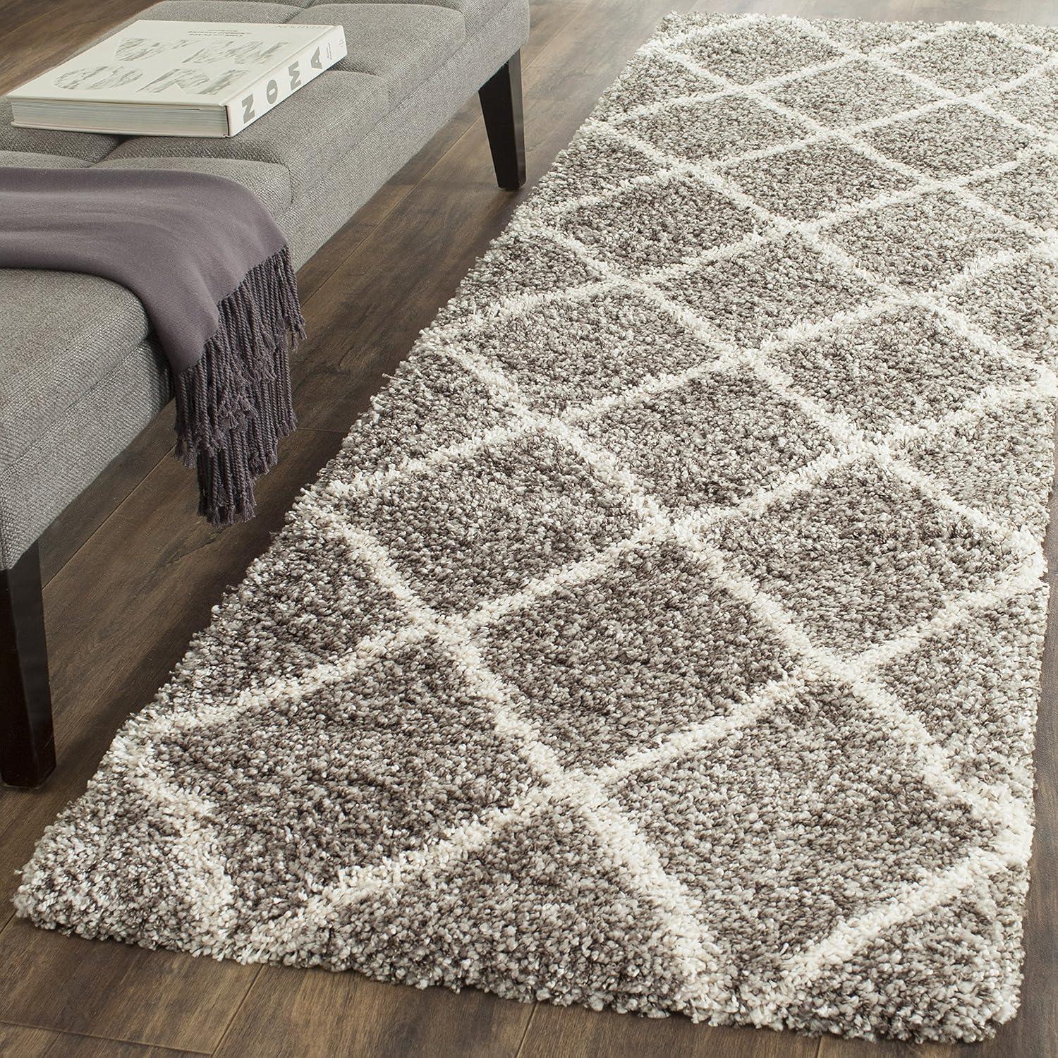 image:imageSAFAVIEH Hudson Shag Collection Area Rug 53 x 76 Ivory amp Grey Modern Trellis Design NonShedding amp Easy Care 2inch Thick Ideal for High Traffic Areas in Living Room Bedroom SGH281AGreyIvory