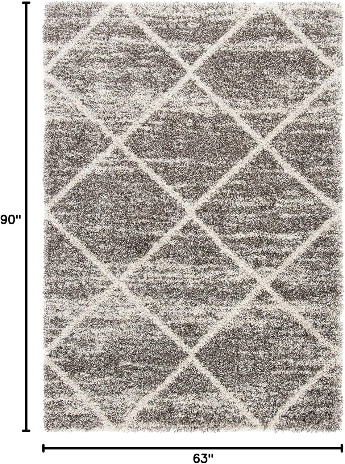 image:imageSAFAVIEH Hudson Shag Collection Area Rug 53 x 76 Ivory amp Grey Modern Trellis Design NonShedding amp Easy Care 2inch Thick Ideal for High Traffic Areas in Living Room Bedroom SGH281ADistressed GreyIvory