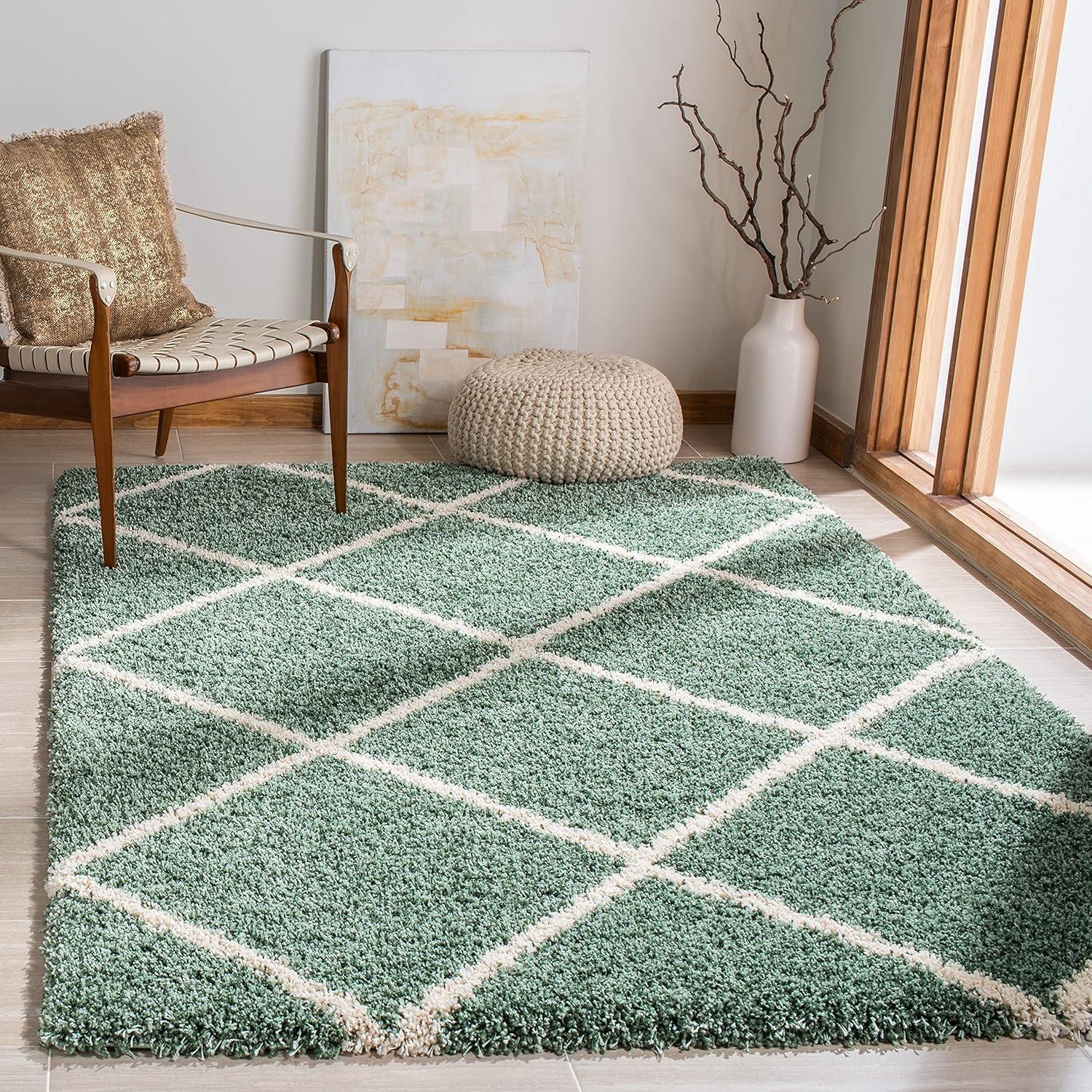 image:imageSAFAVIEH Hudson Shag Collection Area Rug 53 x 76 Ivory amp Grey Modern Trellis Design NonShedding amp Easy Care 2inch Thick Ideal for High Traffic Areas in Living Room Bedroom SGH281AGreenIvory