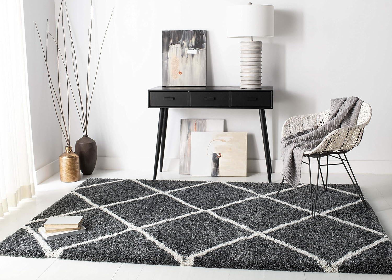 image:imageSAFAVIEH Hudson Shag Collection Area Rug 53 x 76 Ivory amp Grey Modern Trellis Design NonShedding amp Easy Care 2inch Thick Ideal for High Traffic Areas in Living Room Bedroom SGH281ADark GreyIvory