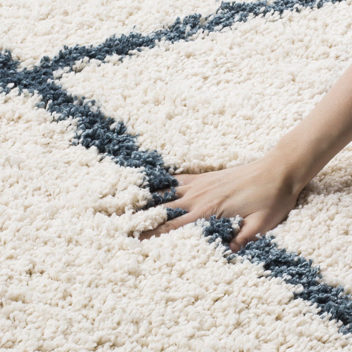 image:imageSAFAVIEH Hudson Shag Collection Area Rug 53 x 76 Ivory amp Grey Modern Trellis Design NonShedding amp Easy Care 2inch Thick Ideal for High Traffic Areas in Living Room Bedroom SGH281AIvorySteel Blue