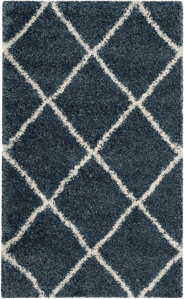image:imageSAFAVIEH Hudson Shag Collection Area Rug 53 x 76 Ivory amp Grey Modern Trellis Design NonShedding amp Easy Care 2inch Thick Ideal for High Traffic Areas in Living Room Bedroom SGH281ASlate BlueIvory