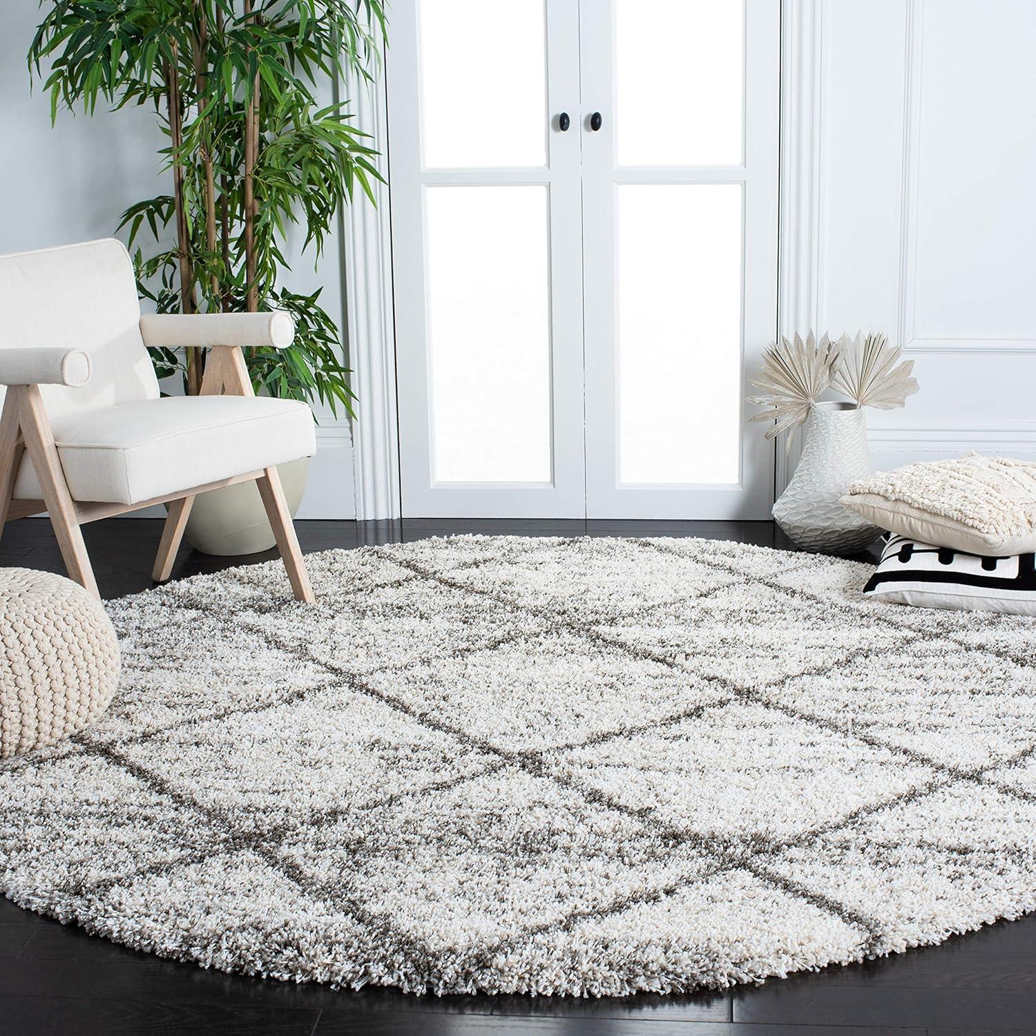 image:imageSAFAVIEH Hudson Shag Collection Area Rug 53 x 76 Ivory amp Grey Modern Trellis Design NonShedding amp Easy Care 2inch Thick Ideal for High Traffic Areas in Living Room Bedroom SGH281AGreyBeige