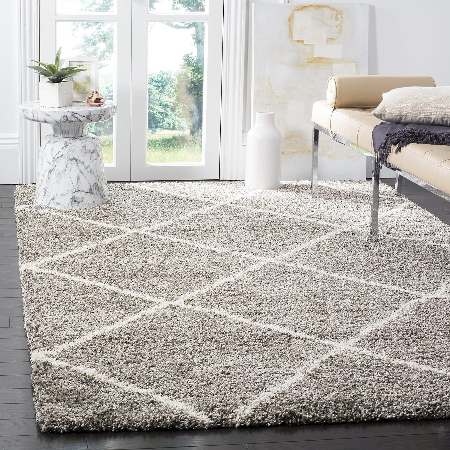 image:imageSAFAVIEH Hudson Shag Collection Area Rug 53 x 76 Ivory amp Grey Modern Trellis Design NonShedding amp Easy Care 2inch Thick Ideal for High Traffic Areas in Living Room Bedroom SGH281AGreyIvory