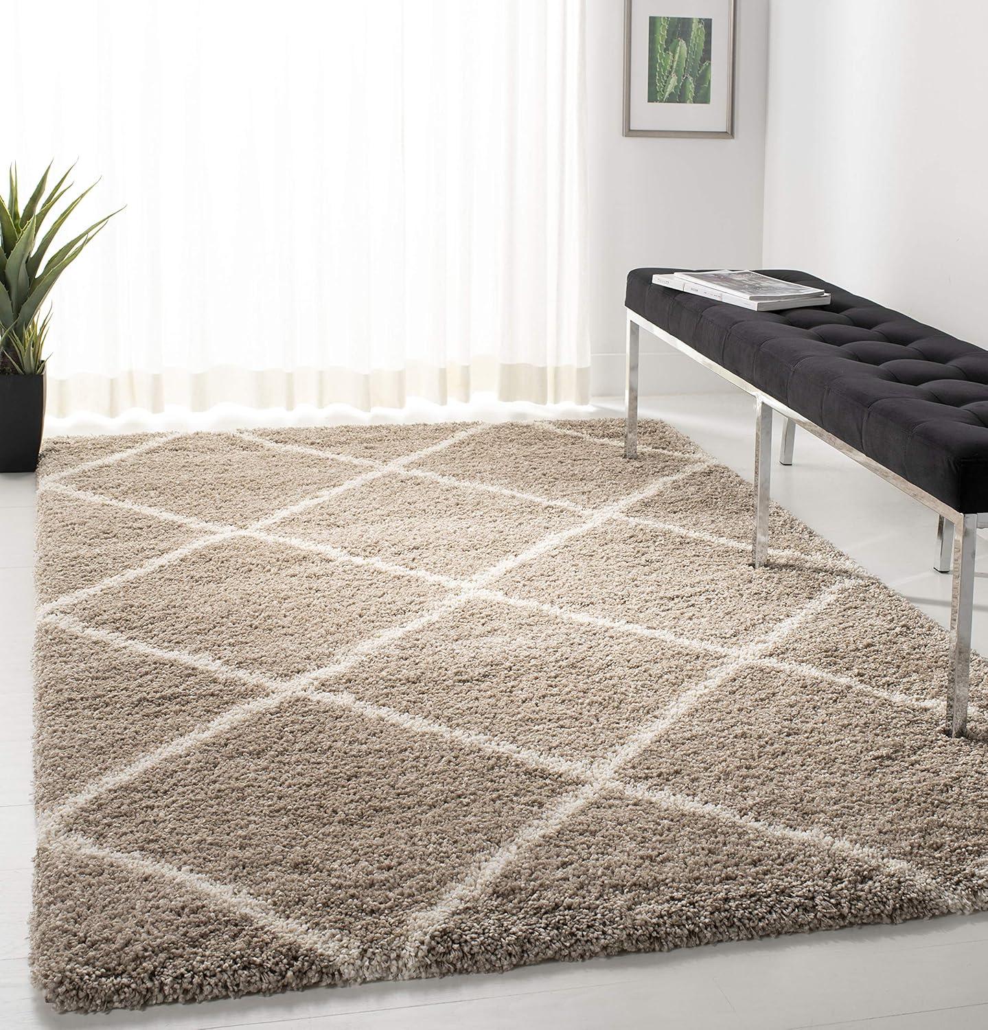 image:imageSAFAVIEH Hudson Shag Collection Area Rug 53 x 76 Ivory amp Grey Modern Trellis Design NonShedding amp Easy Care 2inch Thick Ideal for High Traffic Areas in Living Room Bedroom SGH281ABeigeIvory