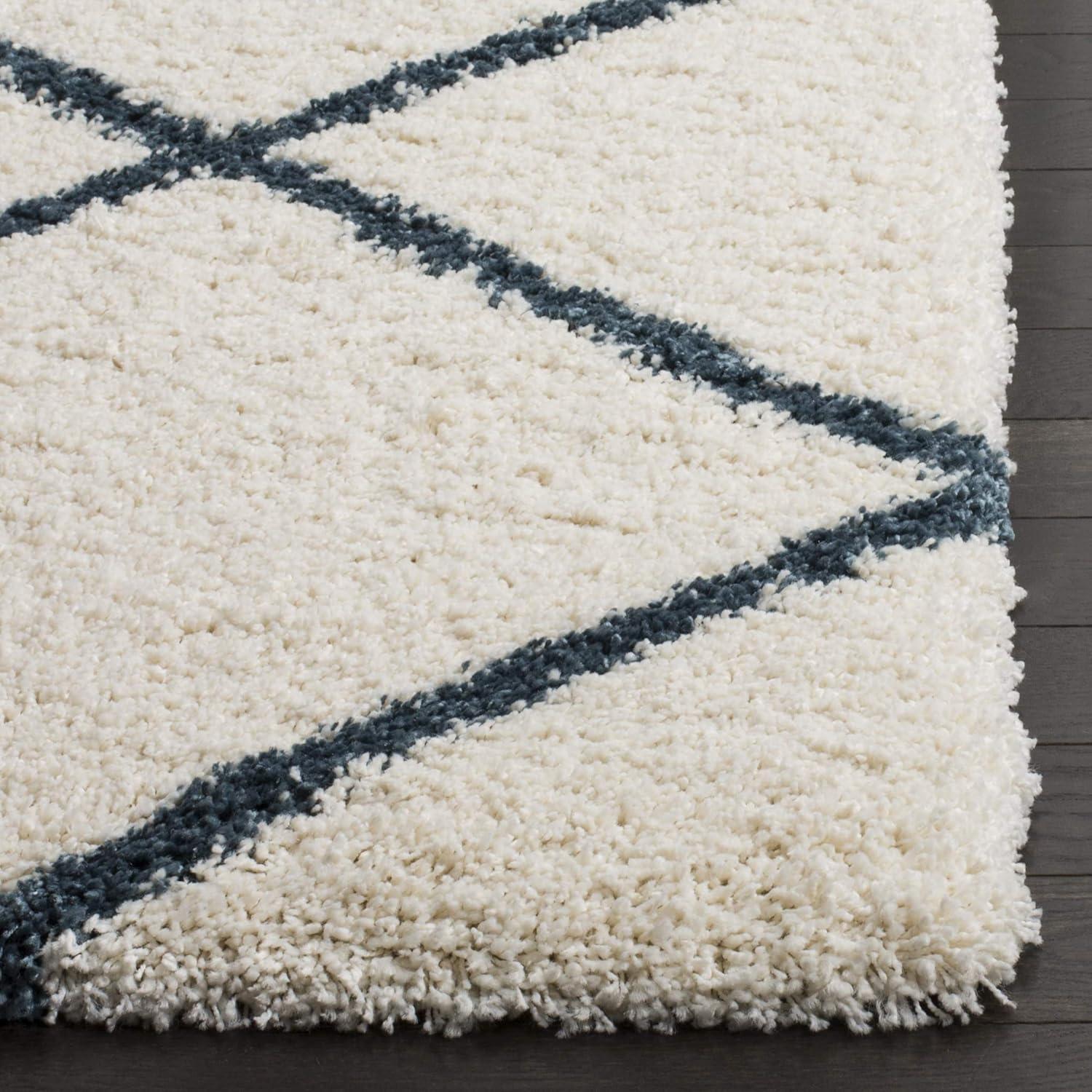 image:imageSAFAVIEH Hudson Shag Collection Area Rug 53 x 76 Ivory amp Grey Modern Trellis Design NonShedding amp Easy Care 2inch Thick Ideal for High Traffic Areas in Living Room Bedroom SGH281AIvorySteel Blue