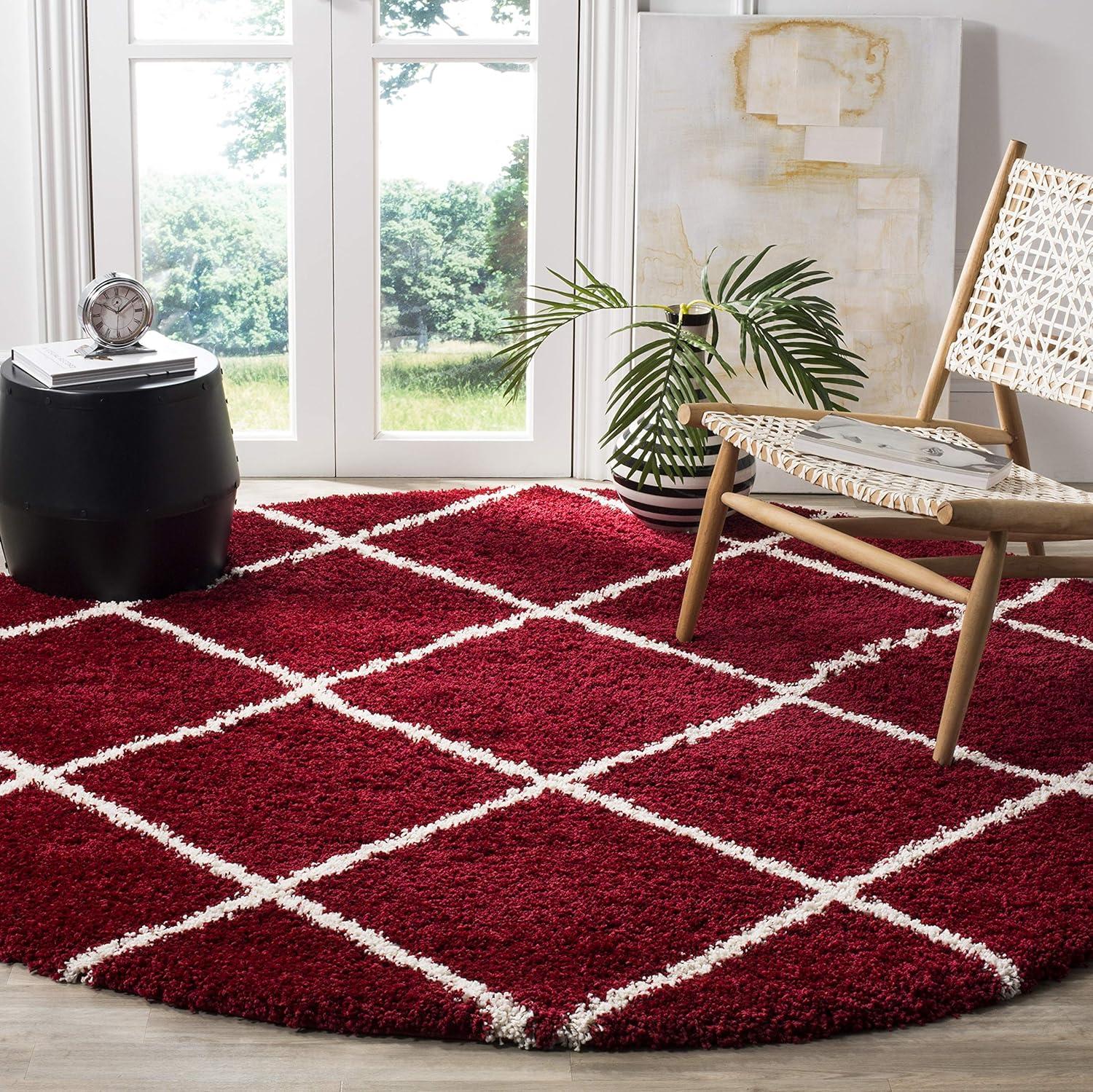 image:imageSAFAVIEH Hudson Shag Collection Area Rug 53 x 76 Ivory amp Grey Modern Trellis Design NonShedding amp Easy Care 2inch Thick Ideal for High Traffic Areas in Living Room Bedroom SGH281ARedIvory