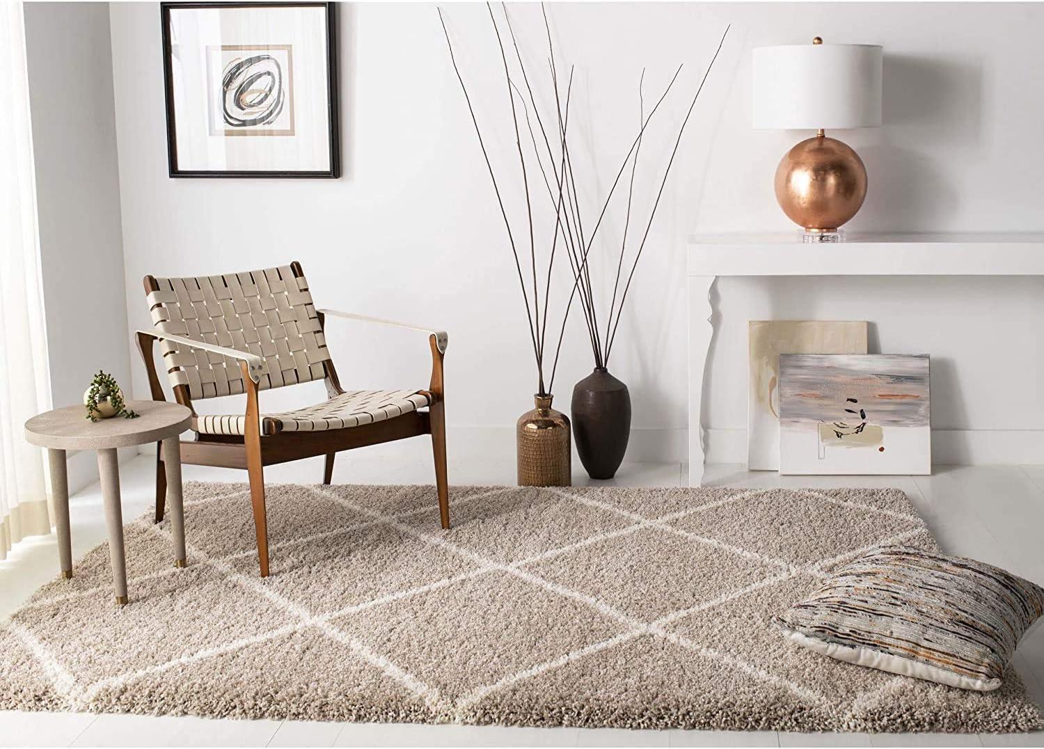 image:imageSAFAVIEH Hudson Shag Collection Area Rug 53 x 76 Ivory amp Grey Modern Trellis Design NonShedding amp Easy Care 2inch Thick Ideal for High Traffic Areas in Living Room Bedroom SGH281ABeigeIvory