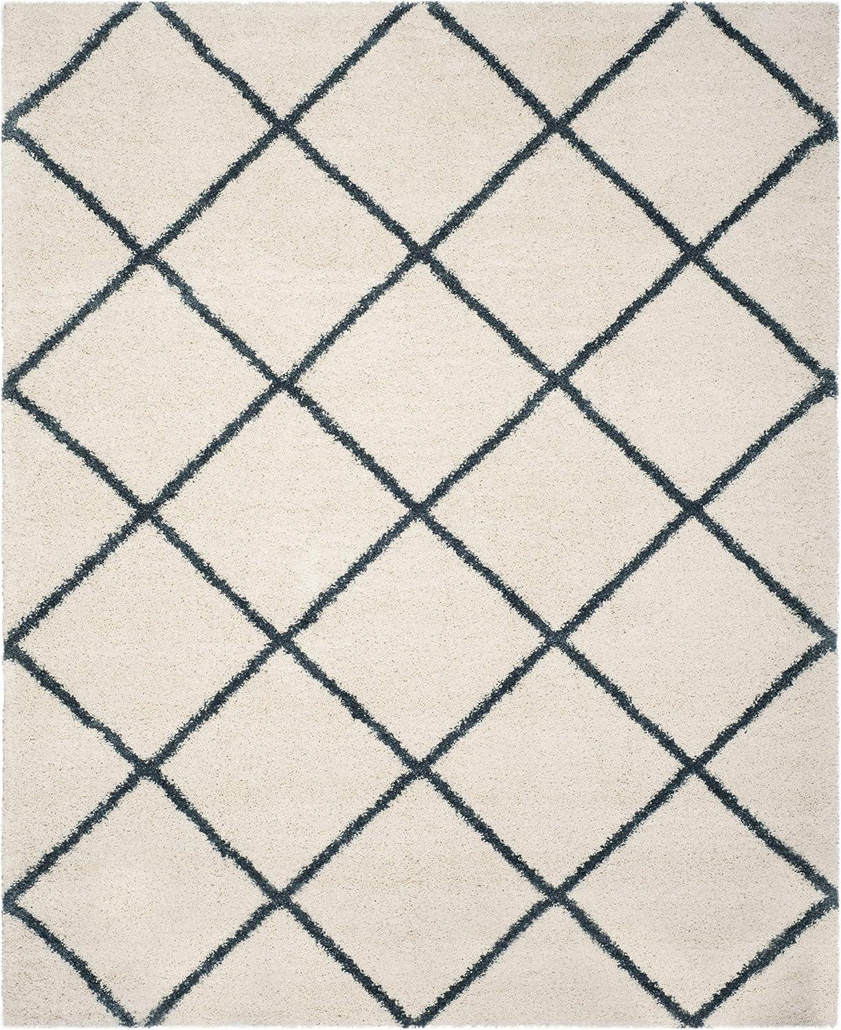 image:imageSAFAVIEH Hudson Shag Collection Area Rug 53 x 76 Ivory amp Grey Modern Trellis Design NonShedding amp Easy Care 2inch Thick Ideal for High Traffic Areas in Living Room Bedroom SGH281AIvorySteel Blue